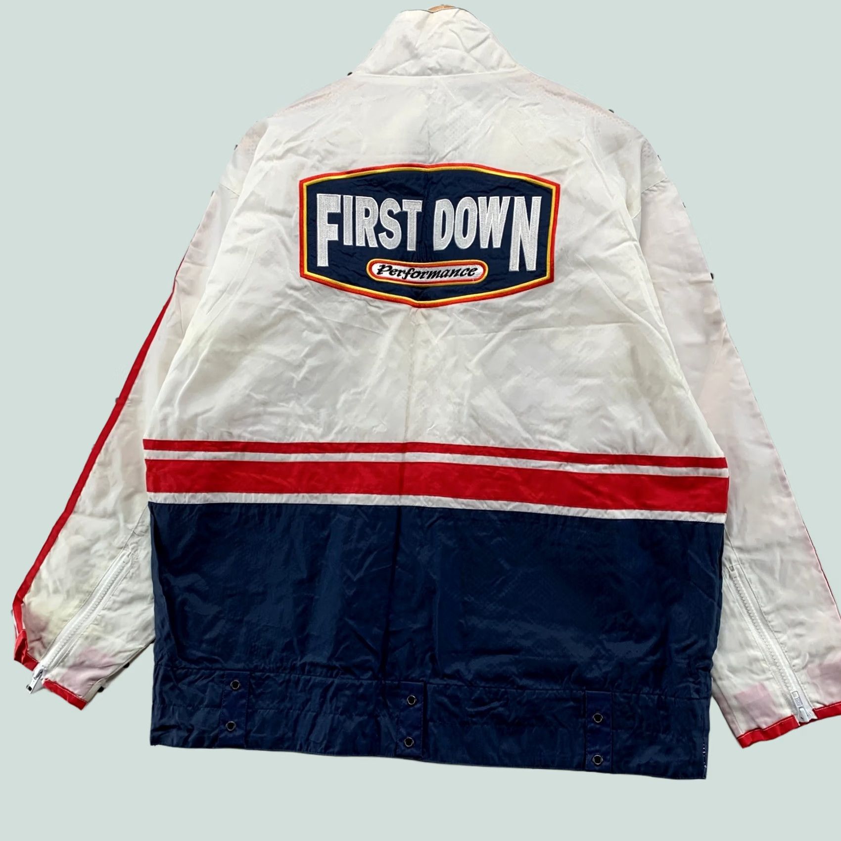 Vintage VINTAGE First Down Windbreaker Jacket Mens S White Racing Windbreaker Size US S / EU 44-46 / 1 - 1 Thumbnail