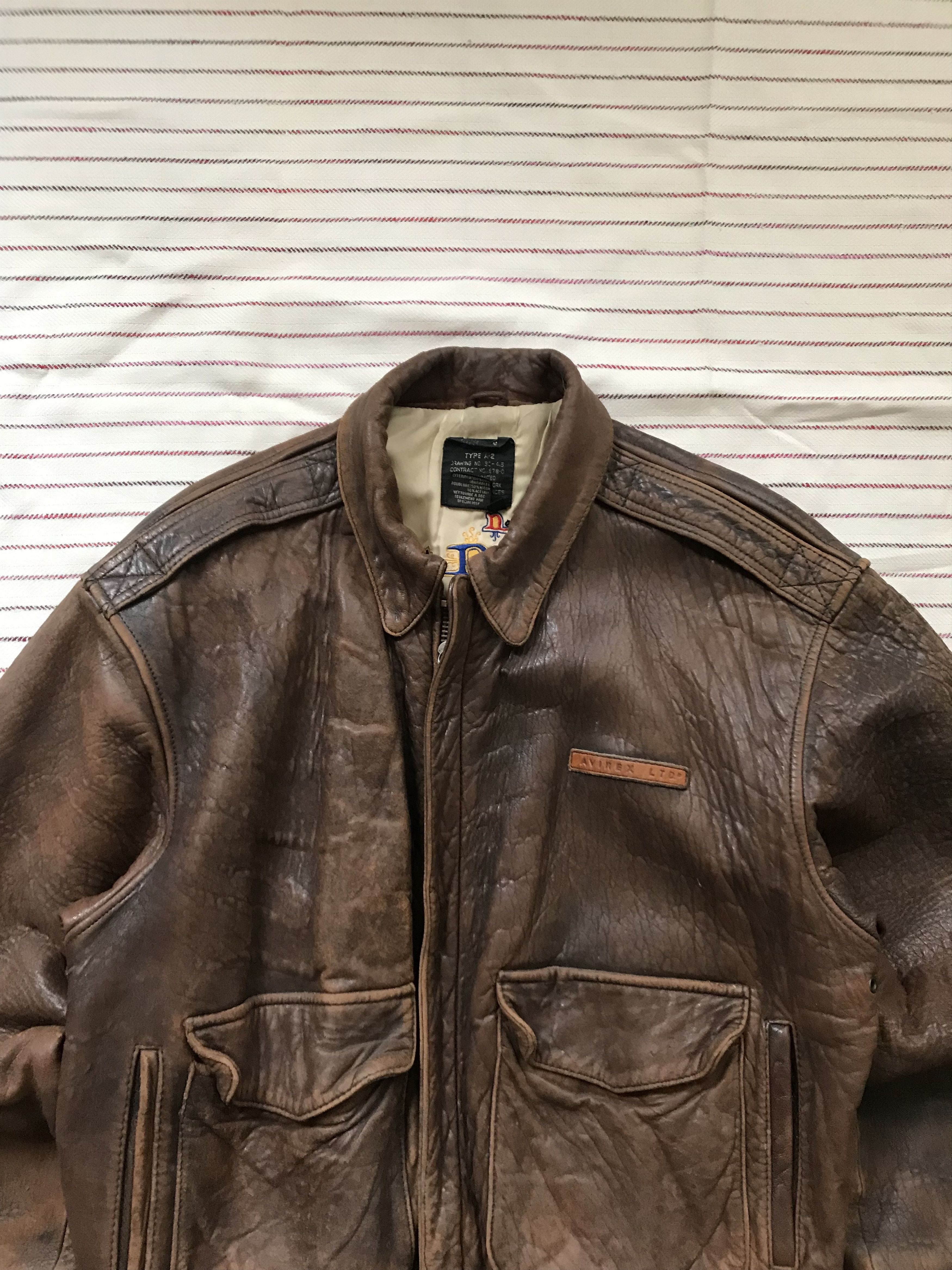 80s Vintage Avirex A2 Flyers Brown Leather Bomber Jacket