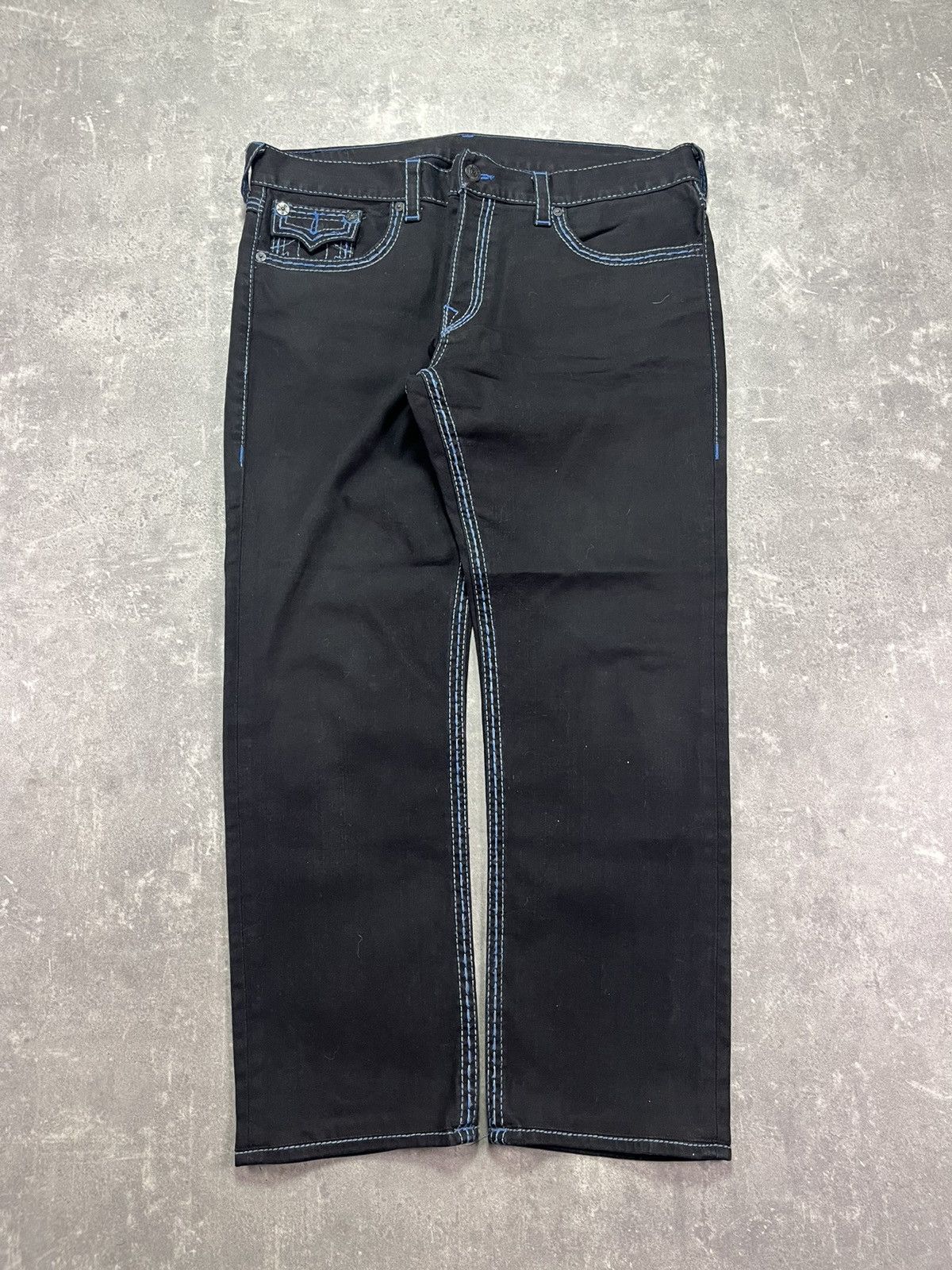 True Religion True Religion Slim Black / Blue Stitch Flaps Denim Jeans 40 Size US 40 / EU 56 - 2 Thumbnail