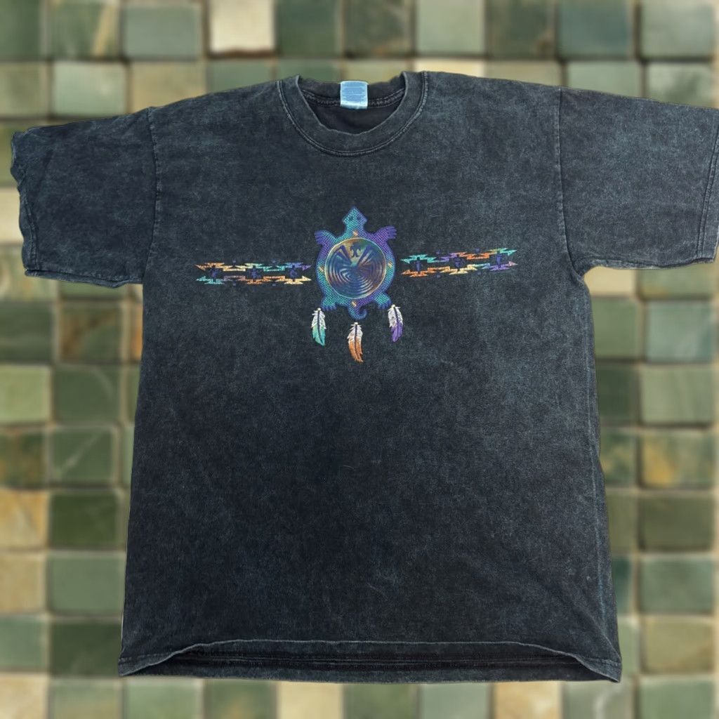 Gildan VINTAGE Unisex Dream Catcher Turtle Shirt Blue Acid Stone Wash Crew Neck Large Shirt Womens Mens Size US L / EU 52-54 / 3 - 1 Thumbnail