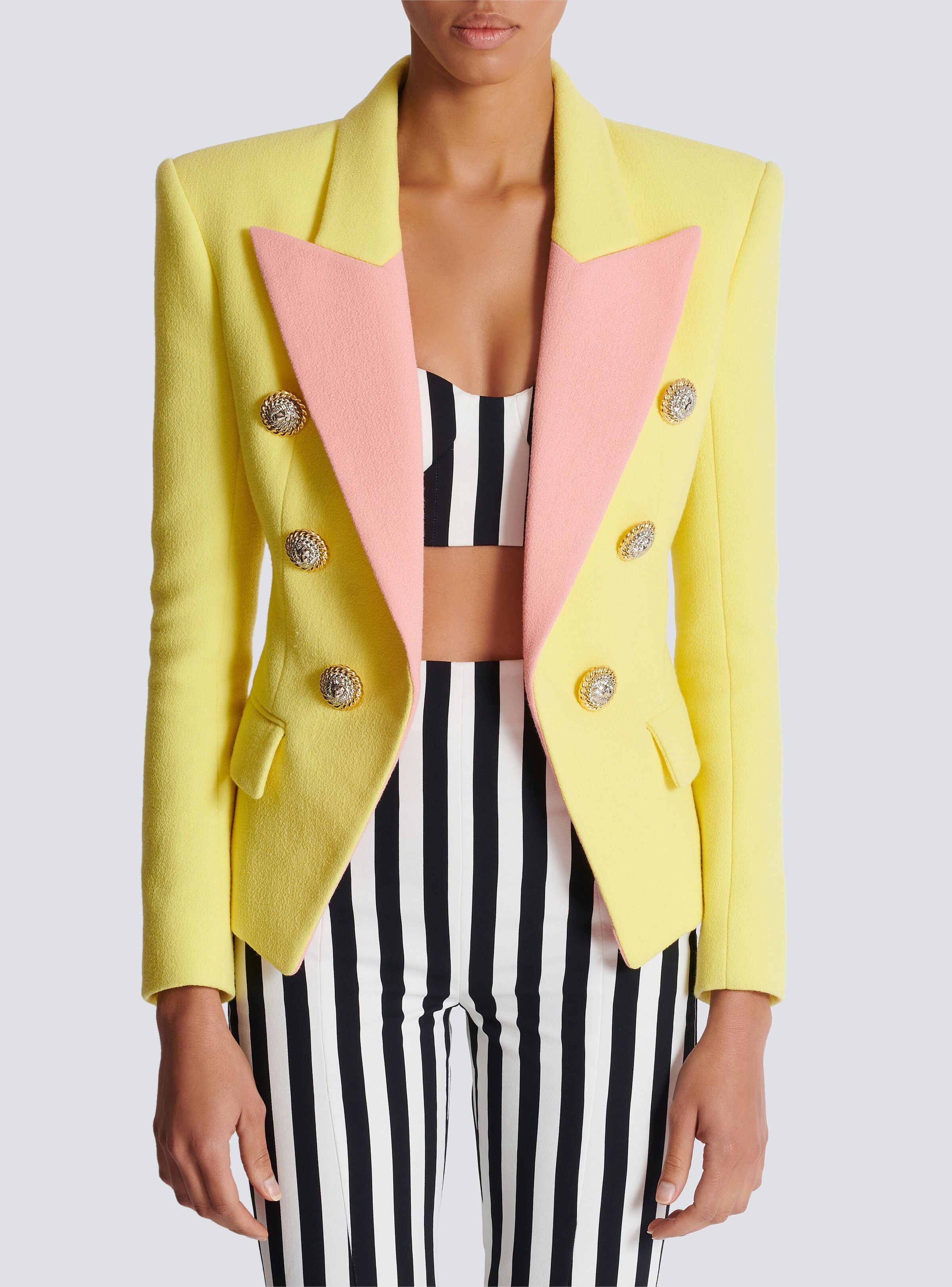 Balmain o1s1wg110825 Peak Lapel Two Tone Blazer in Yellow Size L / US 10 / IT 46 - 3 Thumbnail