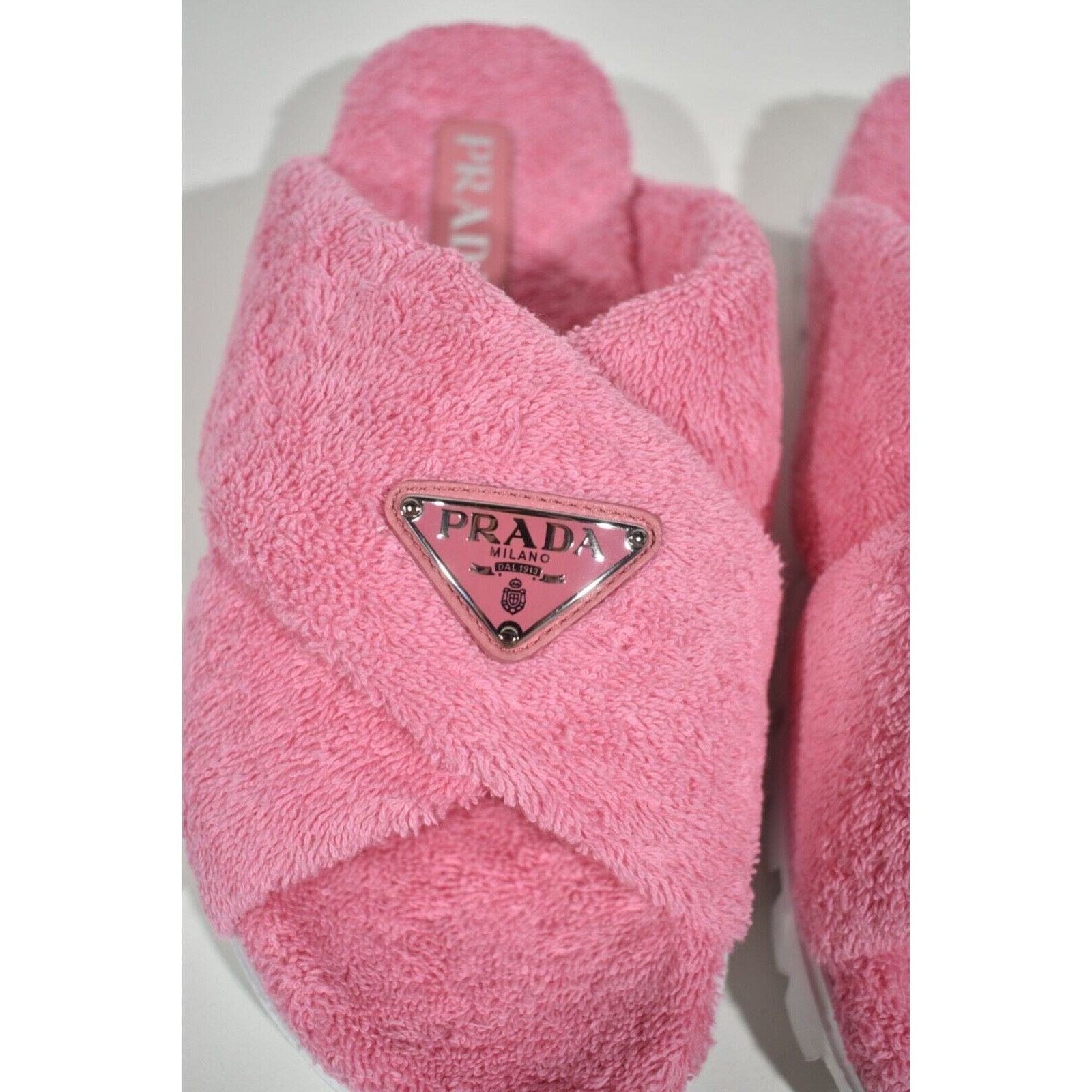 Prada Prada Terry Pink Triangle Logo Criss Cross Strap Sandal Size US 10.5 / IT 40.5 - 8 Thumbnail