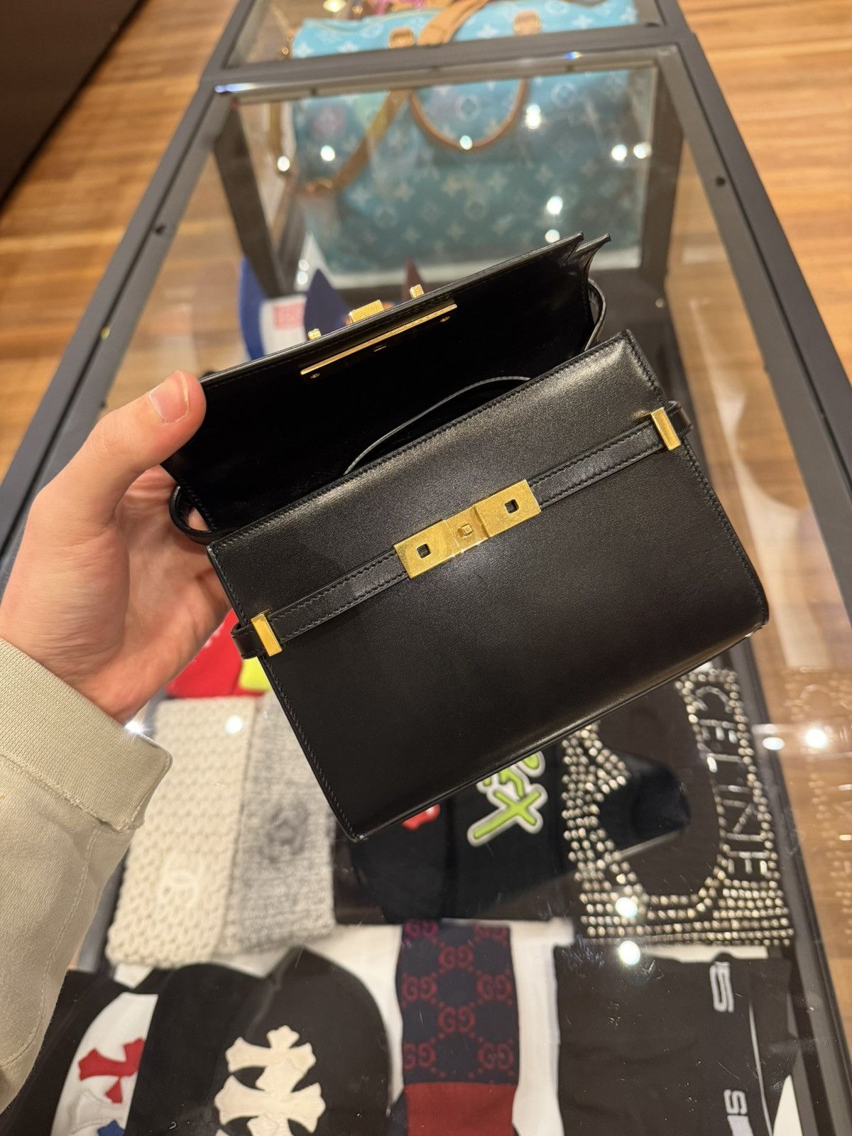 Saint Laurent Paris YSL Manhattan Shoulder Bag in Black Box Leather Mini Size ONE SIZE - 4 Thumbnail