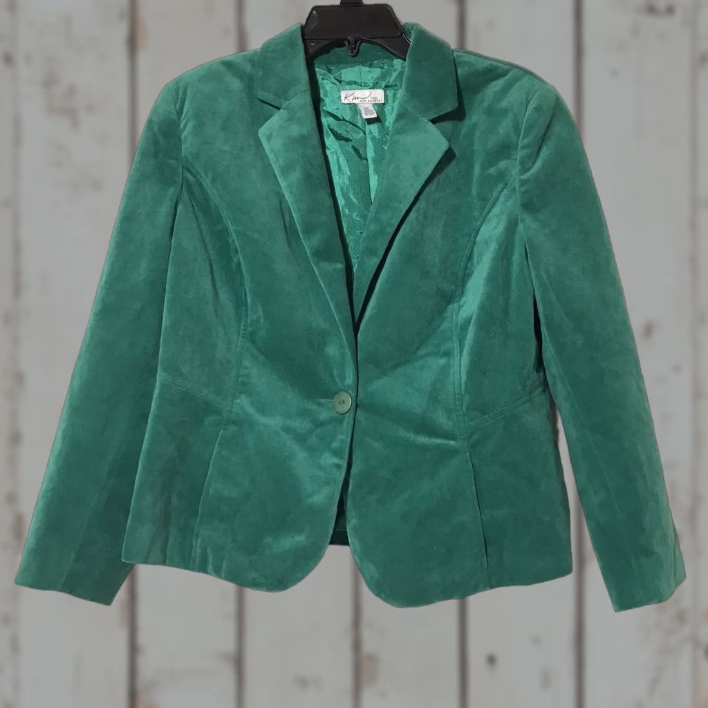 Velvet Kim Rogers Green Velvet Dress Jacket Women's Size 10P Short Long Sleeve Lightweight Casual Workwear Size L / US 10 / IT 46 - 1 Thumbnail
