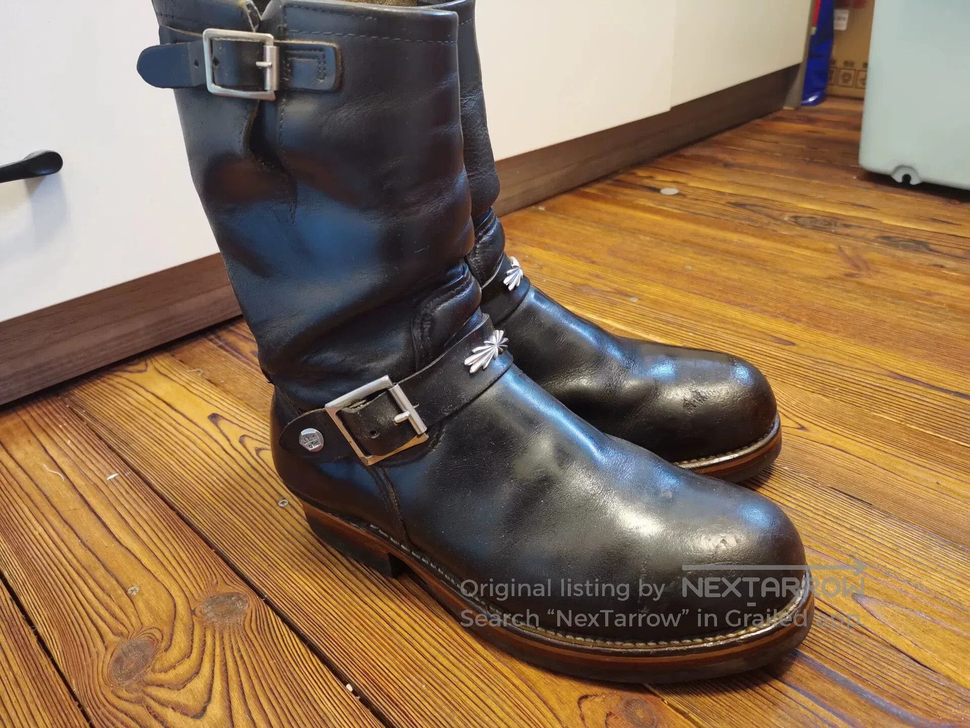 Japanese Brand Black Leather Boots with Silver Buckles. Size US 7 / EU 40 - 2 Thumbnail