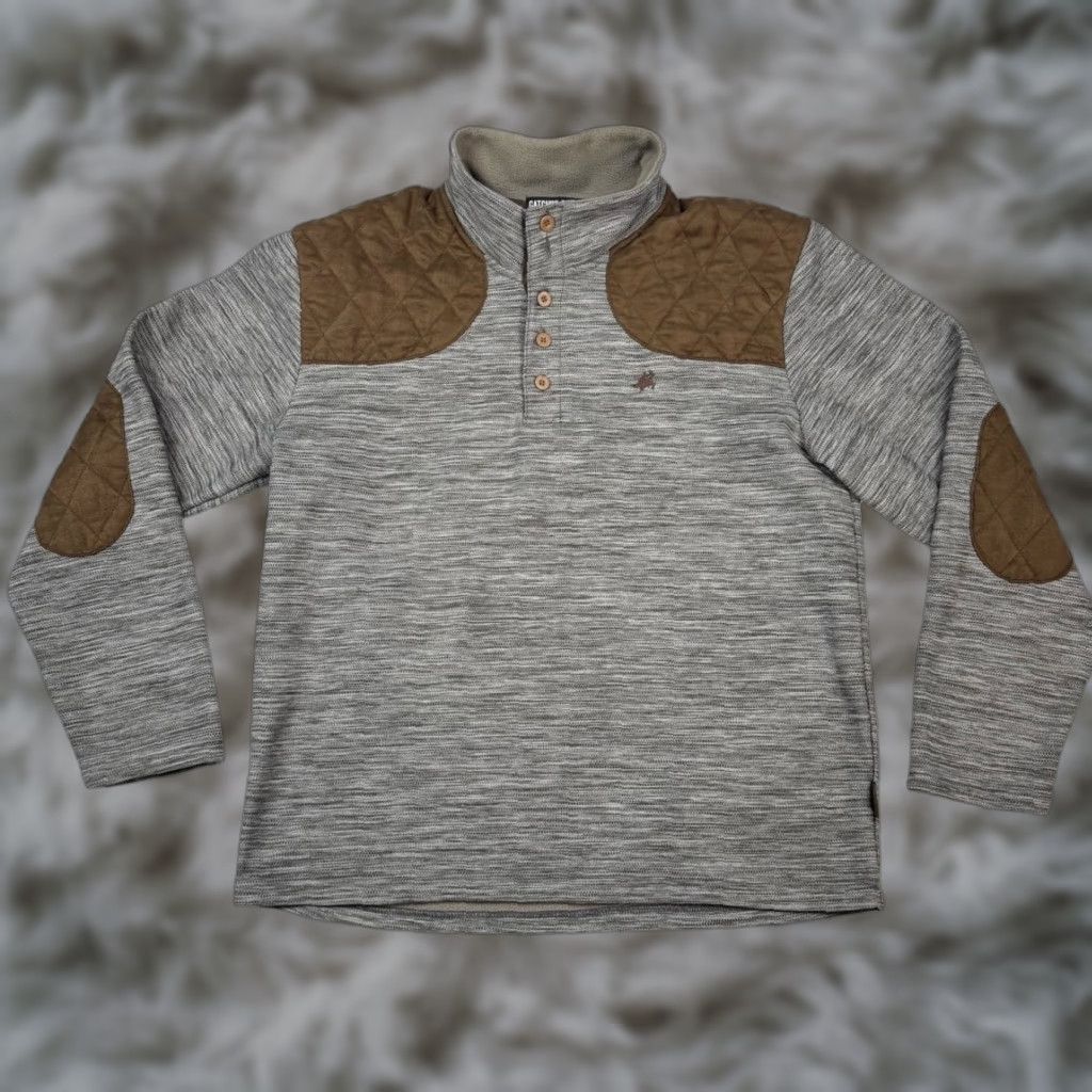 Vintage Catchin' Deers Sweatshirt Men 1/4 Button Pullover XL Gray Mock Neck Long Sleeve Polyester Size US XL / EU 56 / 4 - 1 Thumbnail