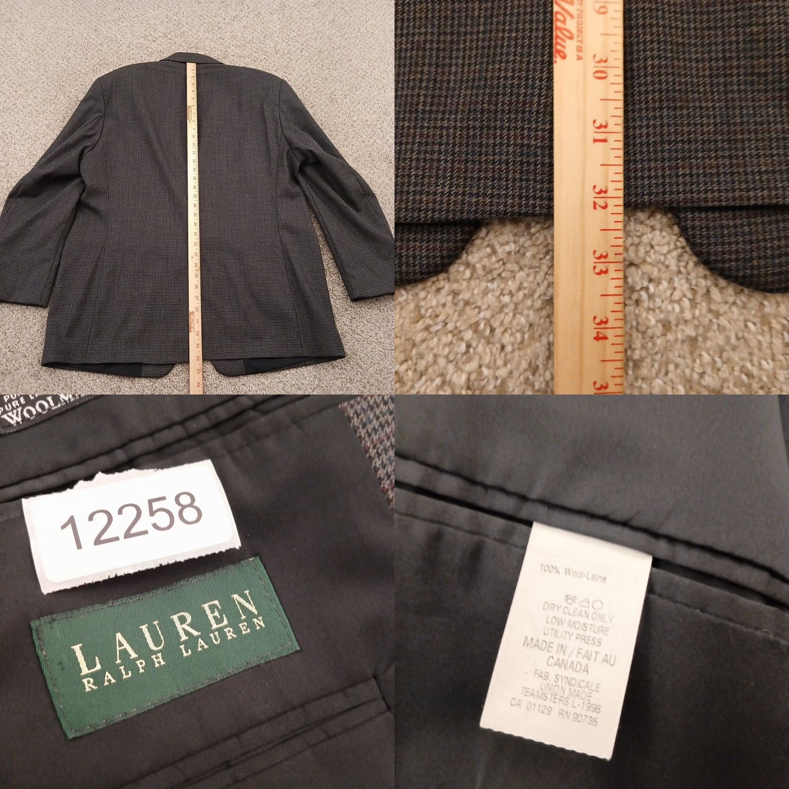 Ralph Lauren Lauren Ralph Lauren Blazer Mens 46 Gray Plaid Wool Single-Breasted Two-Button Notch Lapel Vented 2 Piece Jacket Chest 46 Regular Wool Blazer Mens Mens Size 46R - 8 Thumbnail