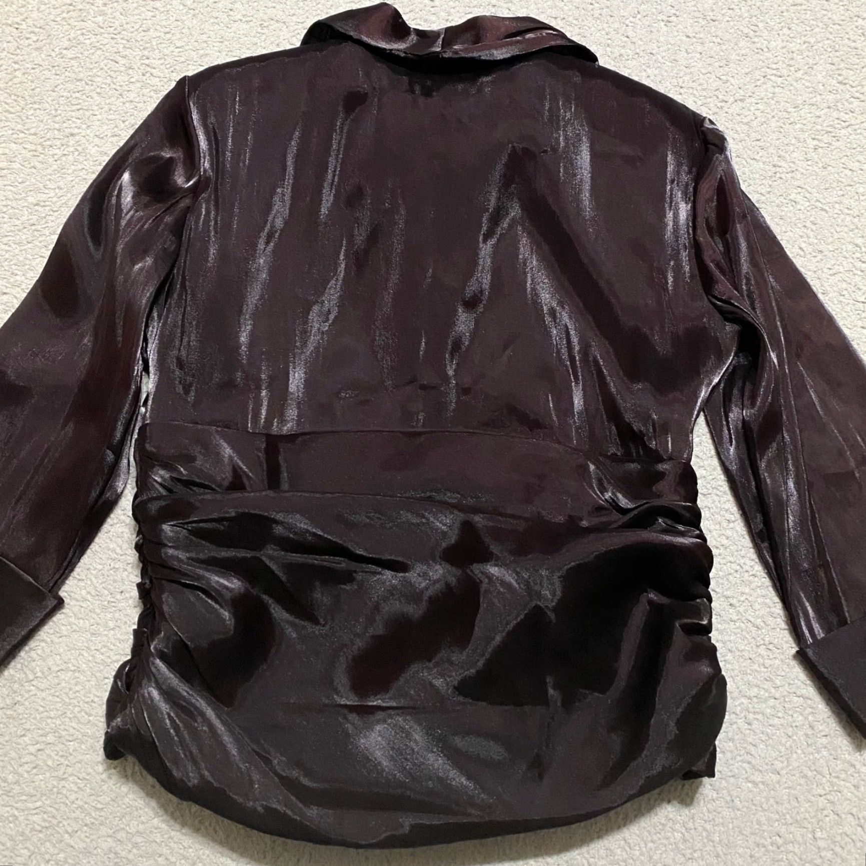 Coldwater Creek VINTAGE Coldwater Creek Blazer Women 12 Brown Satin 3/4 Sleeve Short NWT Jacket Ruched Wing Collar Dressy Business Casual jacket Size XL / US 12-14 / IT 48-50 - 2 Thumbnail