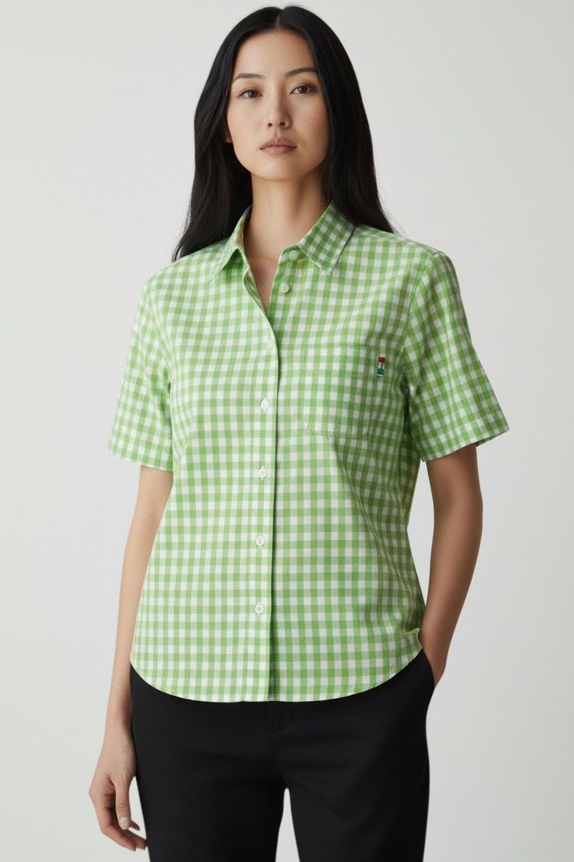 Moschino MOSCHINO Womens green gingham button up shirt Size 46 Size L / US 10 / IT 46 - 1 Thumbnail