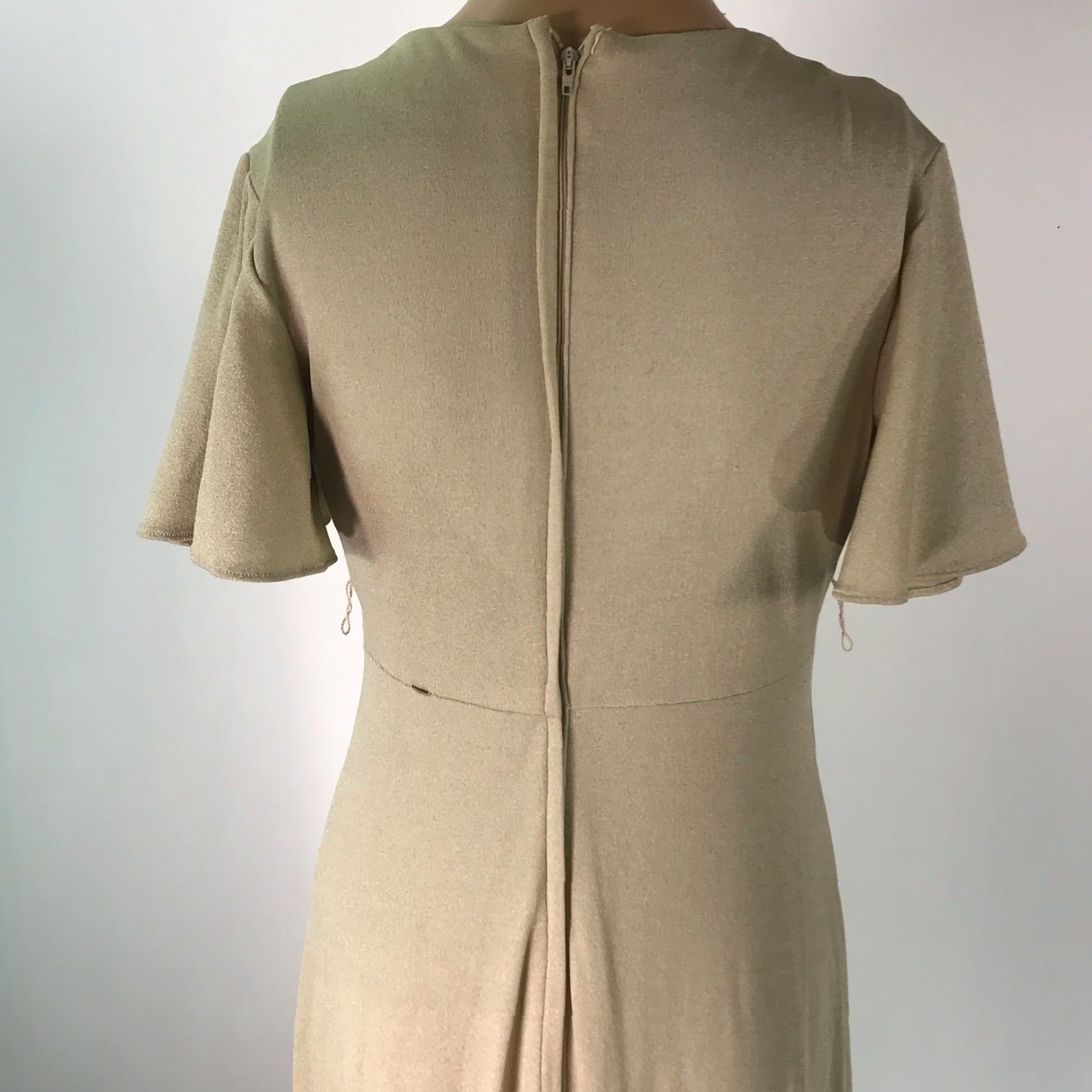 Vintage VINTAGE ILGWU Women's Maxi Dress Short Sleeve Tie Front Casual Beige 9 Summer Spring Fall Winter Classic Size 30" / US 8 / IT 44 - 4 Thumbnail