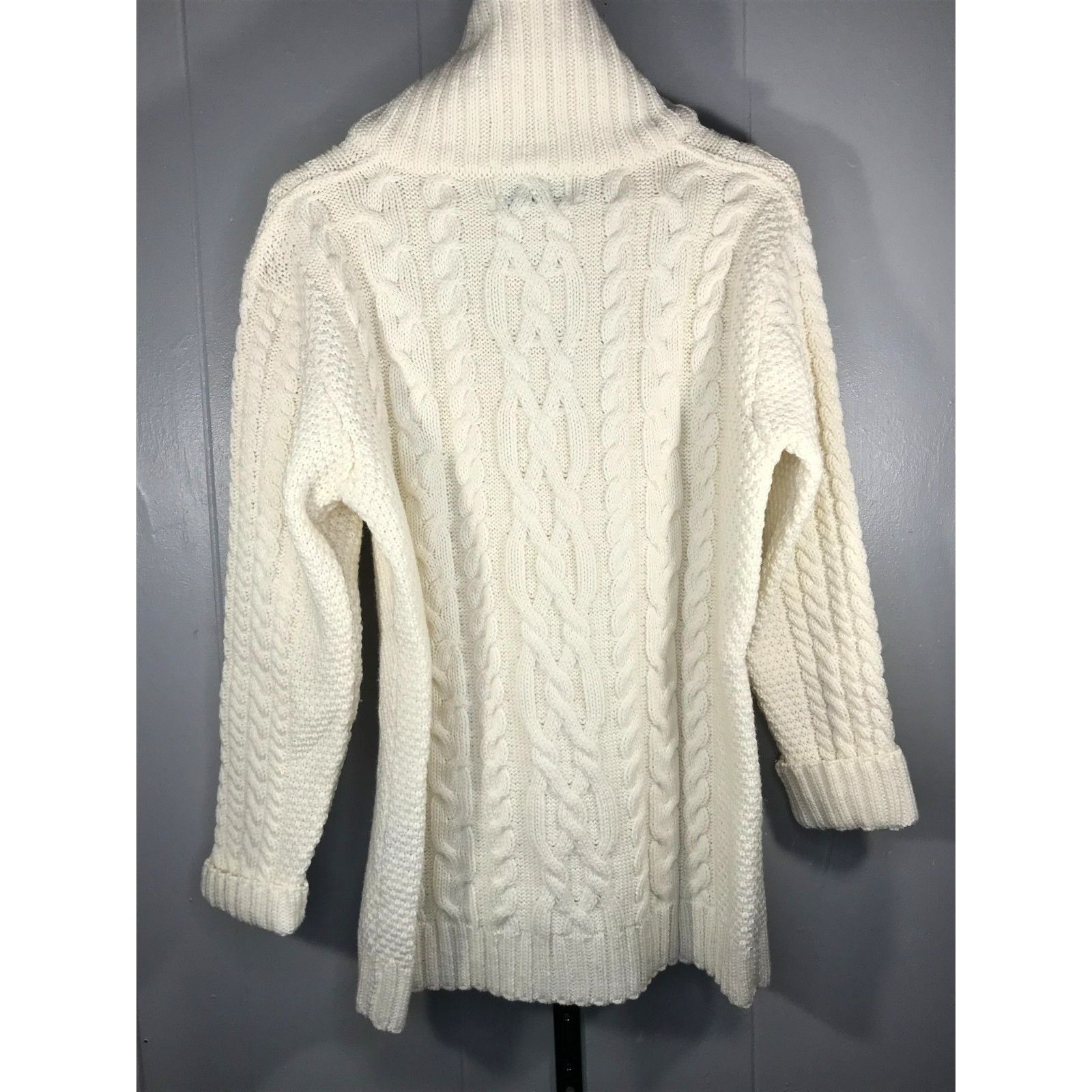 Other Aran Co. Sweater Womens Large White Merino Wool Full Zip Cab Size L / US 10 / IT 46 - 2 Thumbnail