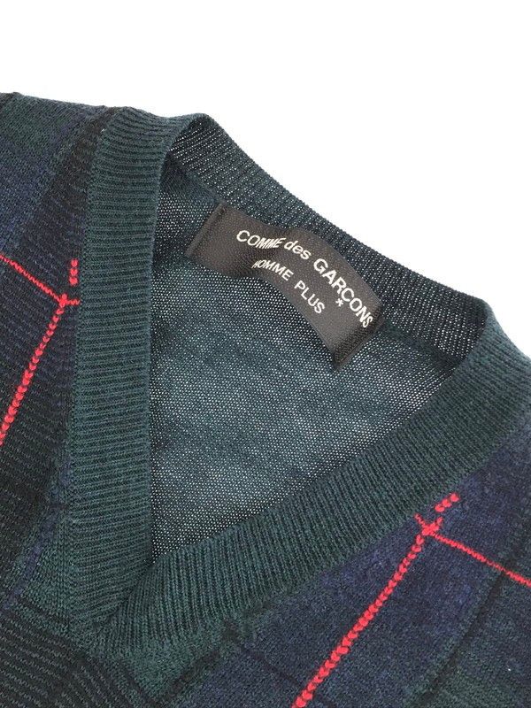 Comme des Garcons Homme Sweater V Neck Check Switch Wool Green Size US M / EU 48-50 / 2 - 7 Thumbnail