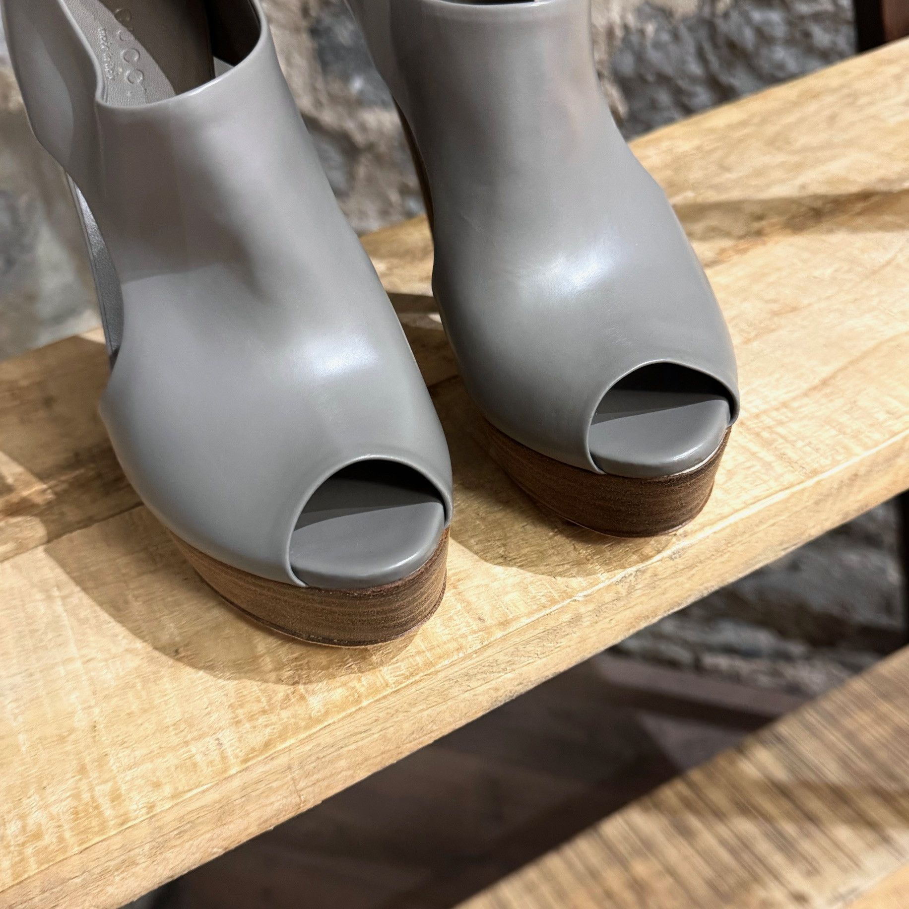 Gucci Gucci Grey Clemence Wedge Platform Peep Toe Pumps Size US 6 / IT 36 - 3 Thumbnail