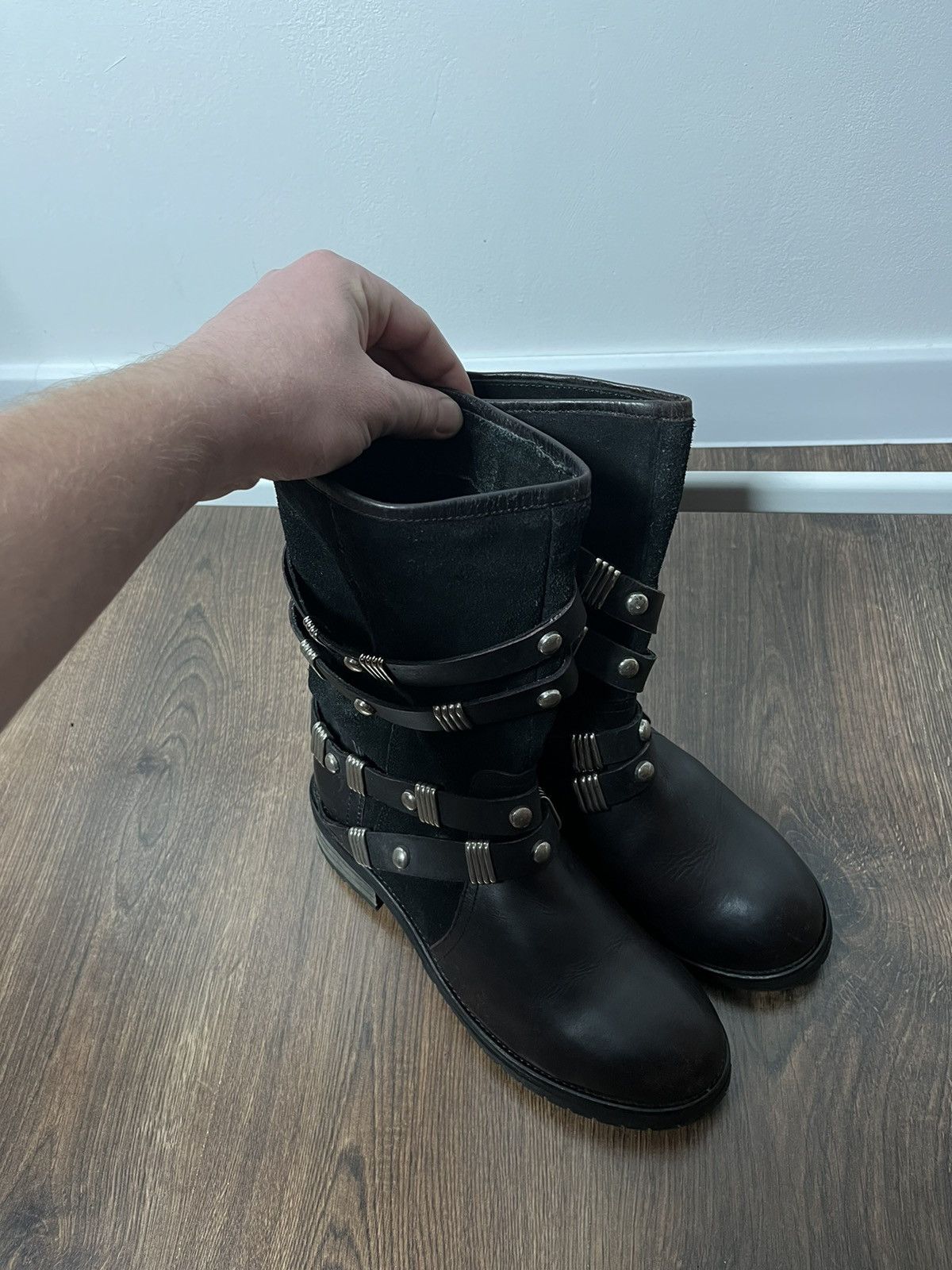 Japanese Brand × Vintage Vintage Woman’s Avant Garde Leather Biker Hi Top Boots Size US 10 / IT 40 - 4 Thumbnail