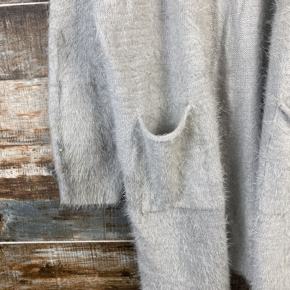 Homespun Knitwear DL Khalita Gray Cardigan Fur shaggy Knitwear #C1095 Size XL / US 12-14 / IT 48-50 - 7 Thumbnail
