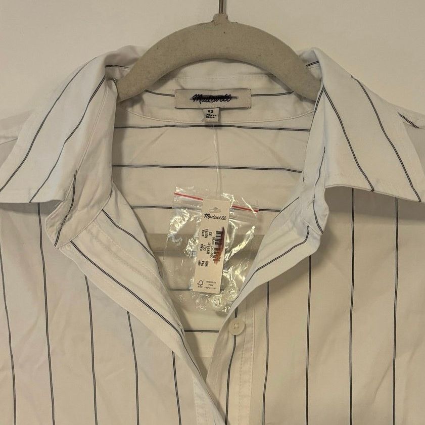 Madewell NWT Madewell Bubble-Hem Mini Shirtdress Pinstripe White XS Size XS / US 0-2 / IT 36-38 - 5 Thumbnail