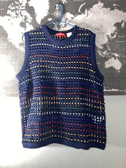 Supreme Supreme Beaded Sweater Vest Navy L | Grailed