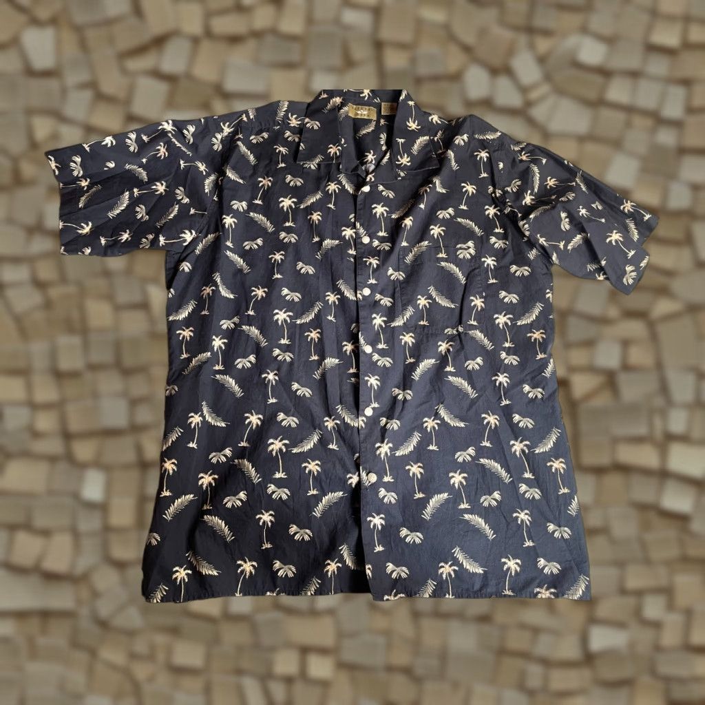 Vintage Natural Issue Shirt Men's XL Tall Black Palm Tree Pattern Button Up Pocket Cotton Nature Mens Size US XL / EU 56 / 4 - 1 Thumbnail