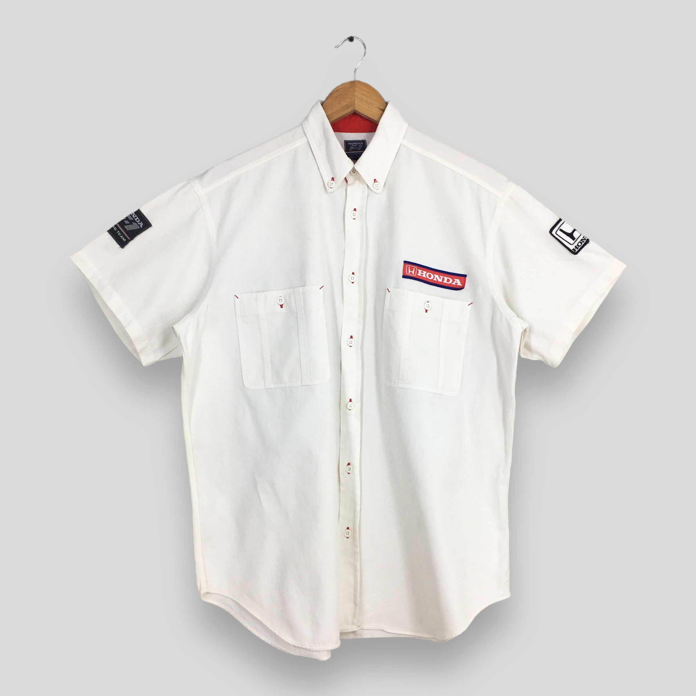image of Vintage Honda Racing Team F1 White Button Shirt Medium, Men's