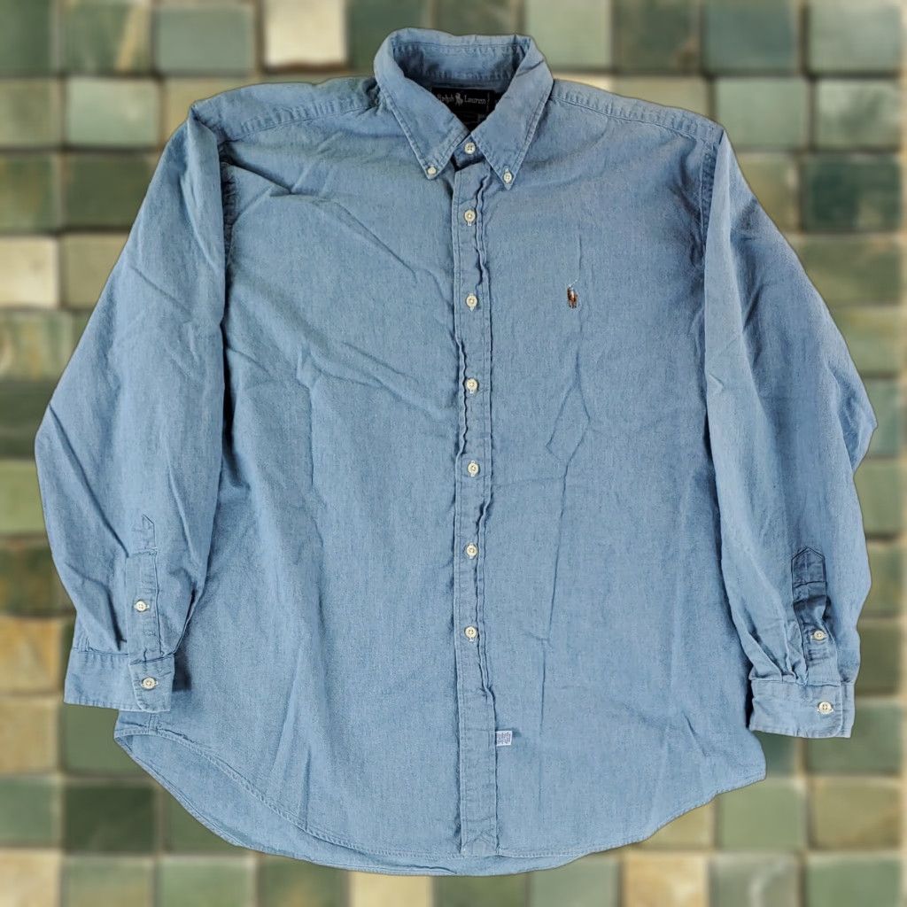 Ralph Lauren Ralph Lauren Shirt Chambray Button Down Blue Flesh Pony Mens XL Blue Long Sleeve Regular Size XL Mens Size US XL / EU 56 / 4 - 1 Thumbnail