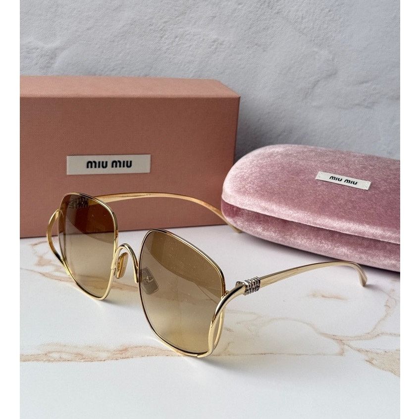 Miu Miu NEW Miu Miu MU A57S Oversized Sunglasses in Gold Brown $637 Size ONE SIZE - 1 Thumbnail