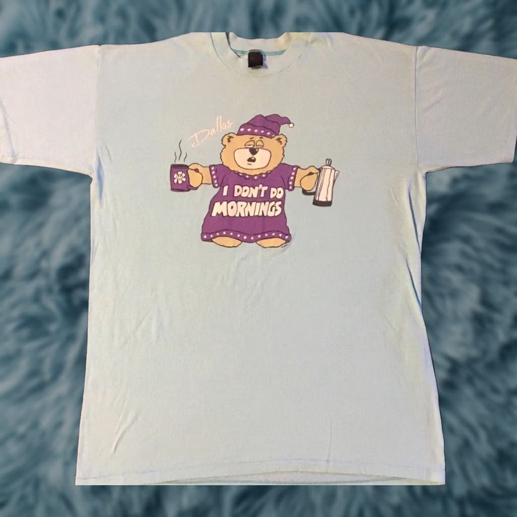 Vintage VINTAGE Dallas I Don’t Do Mornings Sleeping Shirt USA Funny Bear Animal Art 90s T-Shirt Unisex Adults One Size Green Mens Womens Boys Girls Size US M / EU 48-50 / 2 - 1 Thumbnail