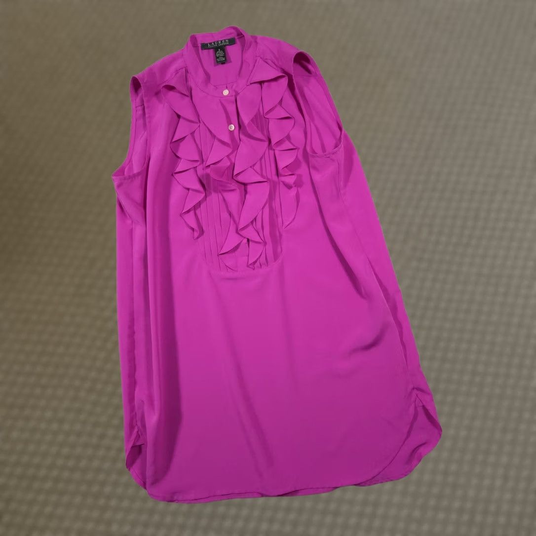 Ralph Lauren Lauren Ralph Lauren Blouse Womens 8 Pink Ruffle Sleeveless Tunic Top Dressy Size M / US 6-8 / IT 42-44 - 1 Thumbnail