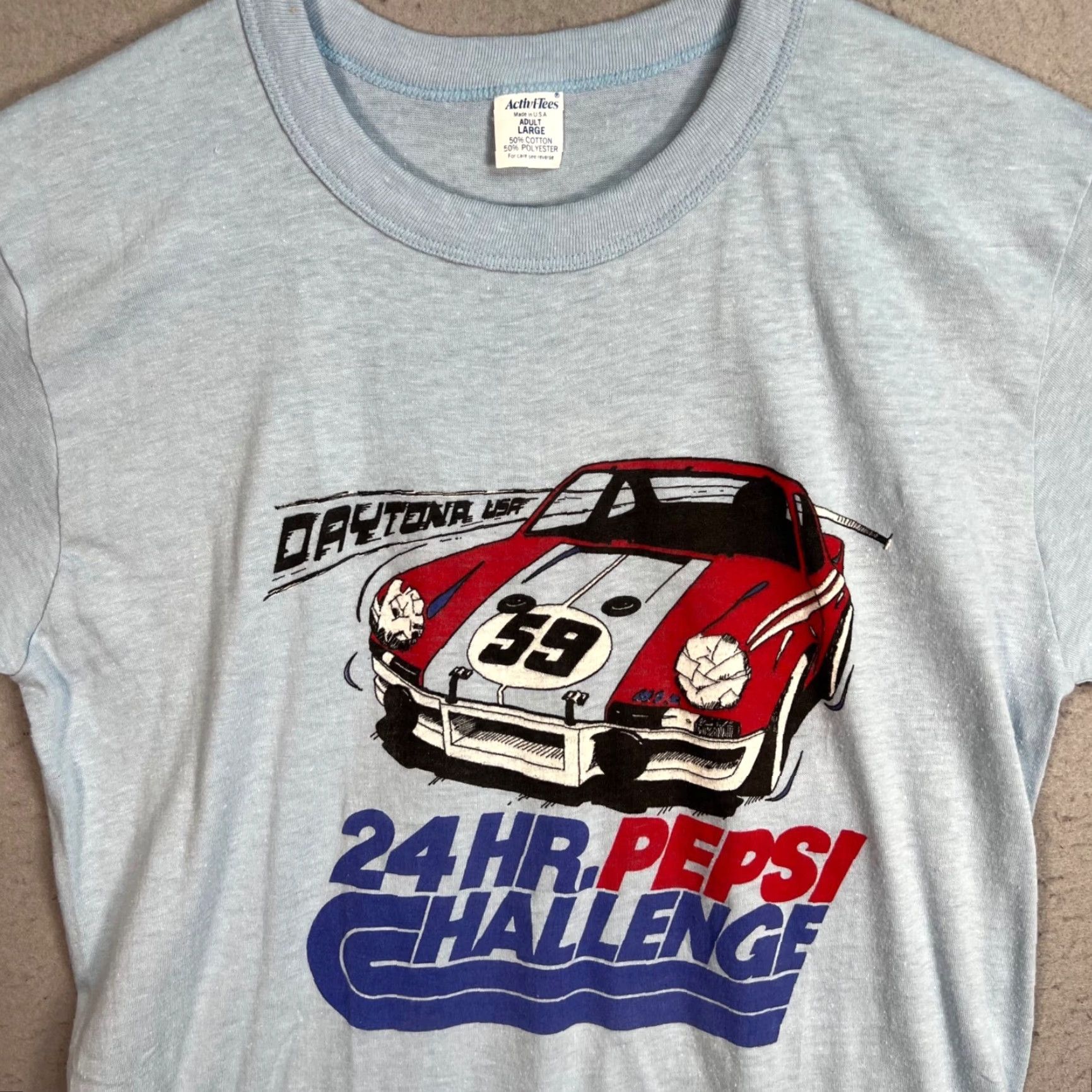 Vintage VINTAGE 70s Daytona 24 Hour Pepsi Porsche T Shirt Men's Large Blue Cotton Retro Motorsport Size US L / EU 52-54 / 3 - 4 Thumbnail