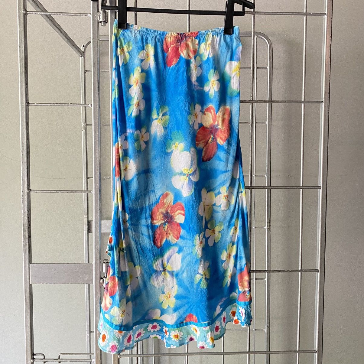 Jams World JAMS WORLD Bright Blue Floral Midi Skirt with Ruffle Trim Size 33" - 2 Thumbnail