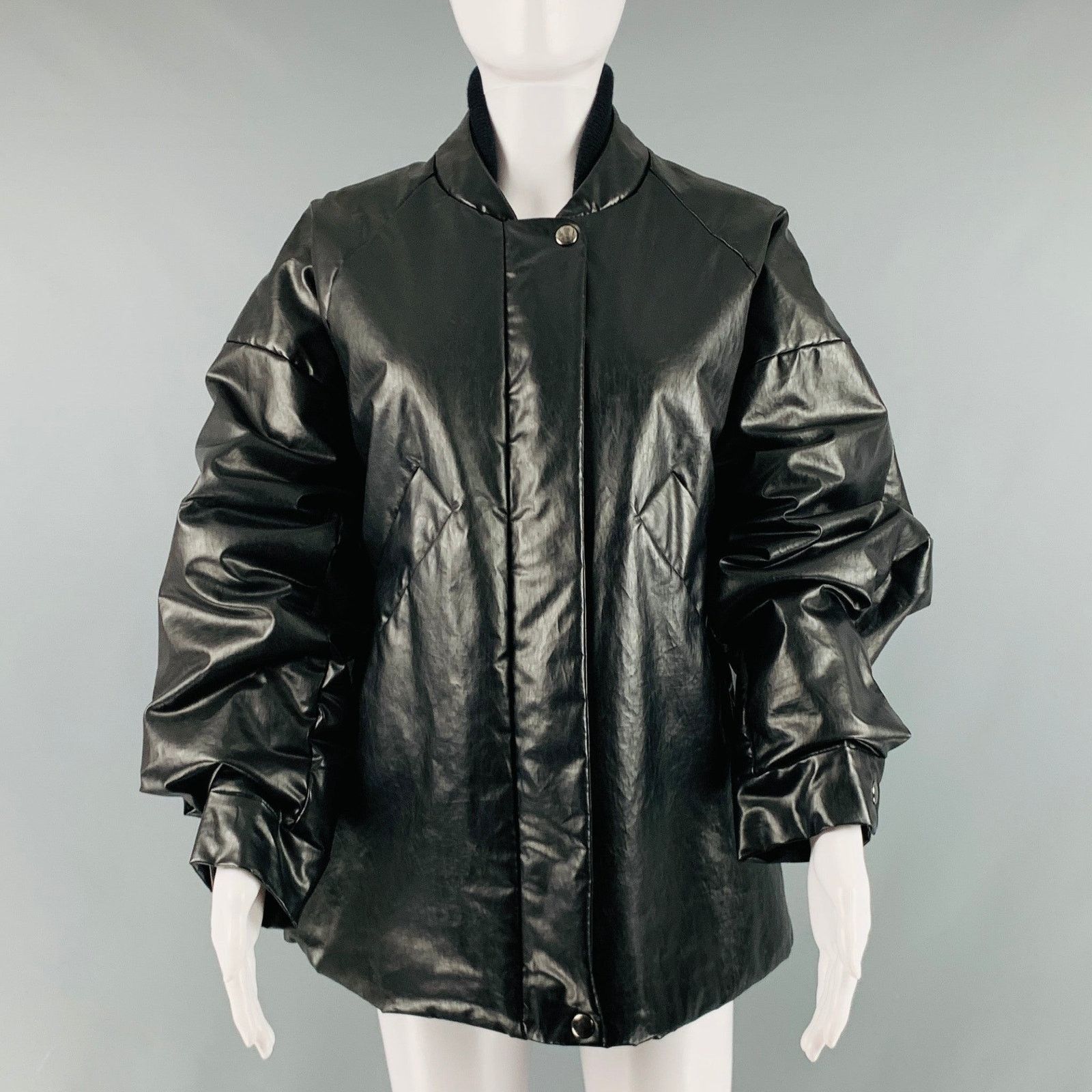Kassl Editions KASSL S Black Cotton Blend Padded Faux Leather Bomber Jacket Size S / US 4 / IT 40 - 1 Thumbnail