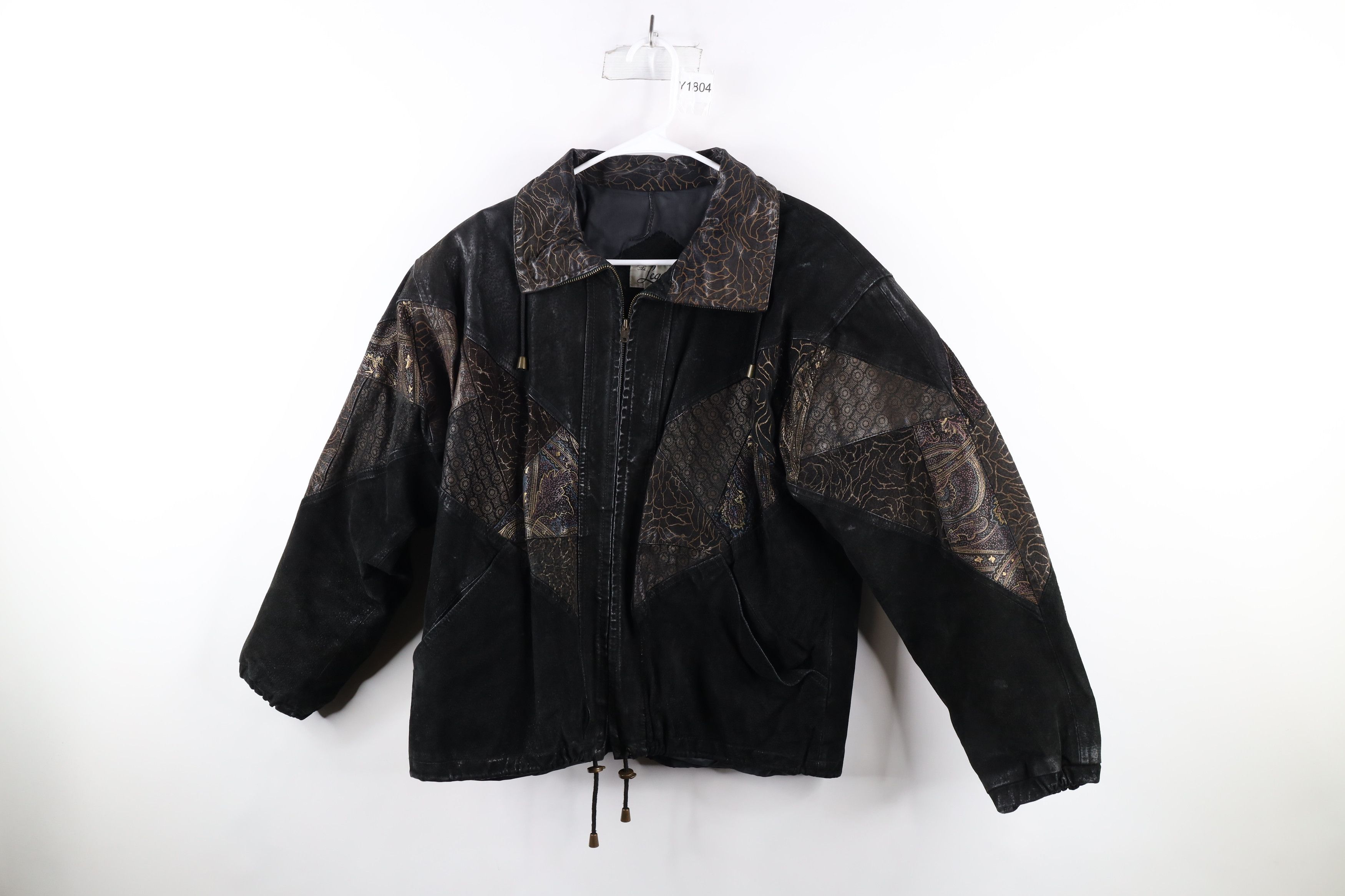 image of Vintage 90's Streetwear Paisley Suede Leather Bomber Jacket in Black, Women's (Size Small)