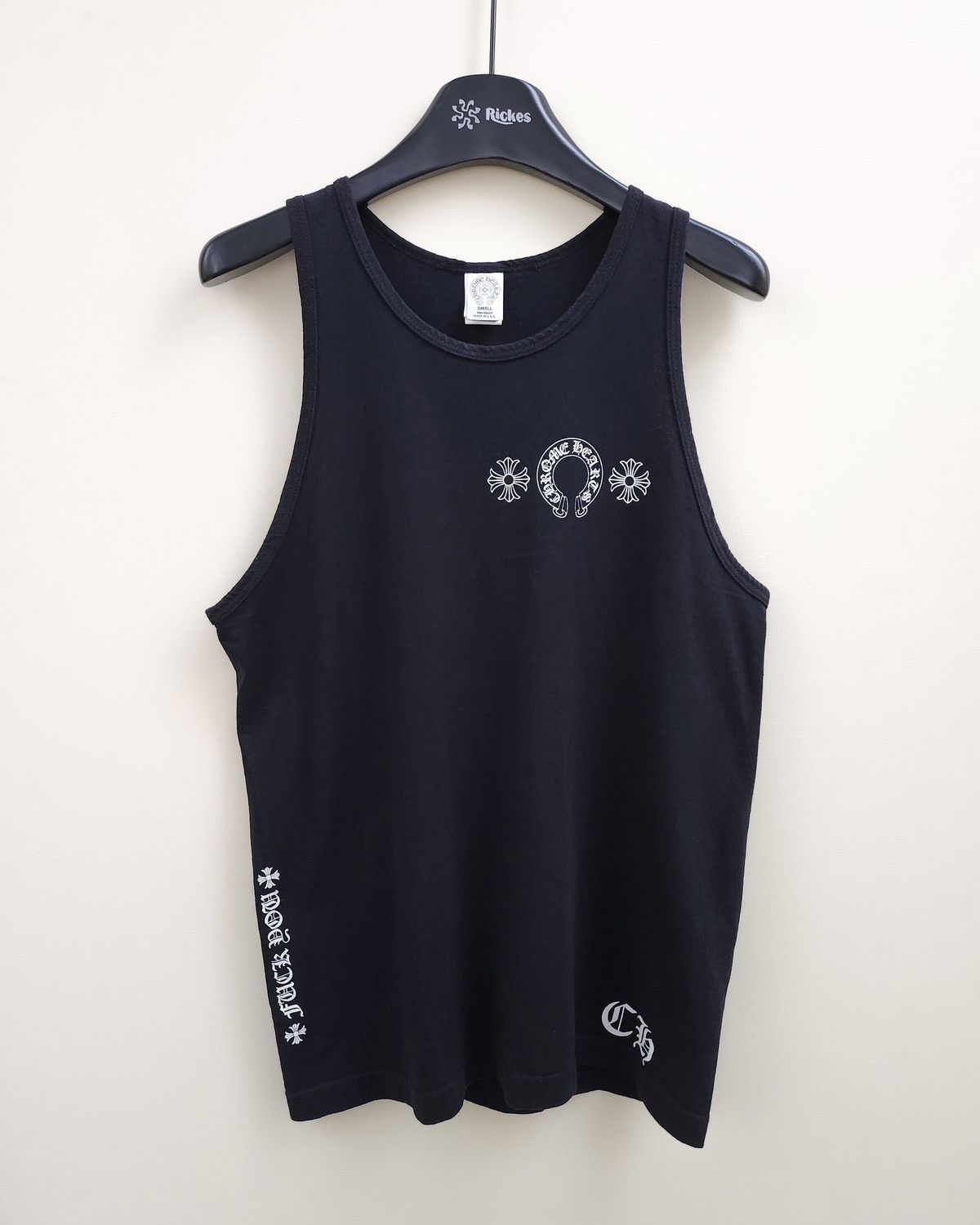 トップス CHROME HEARTS, Tank Top Chrome Hearts 1990s Black Ribbed Swarovski Crystal Side Logo