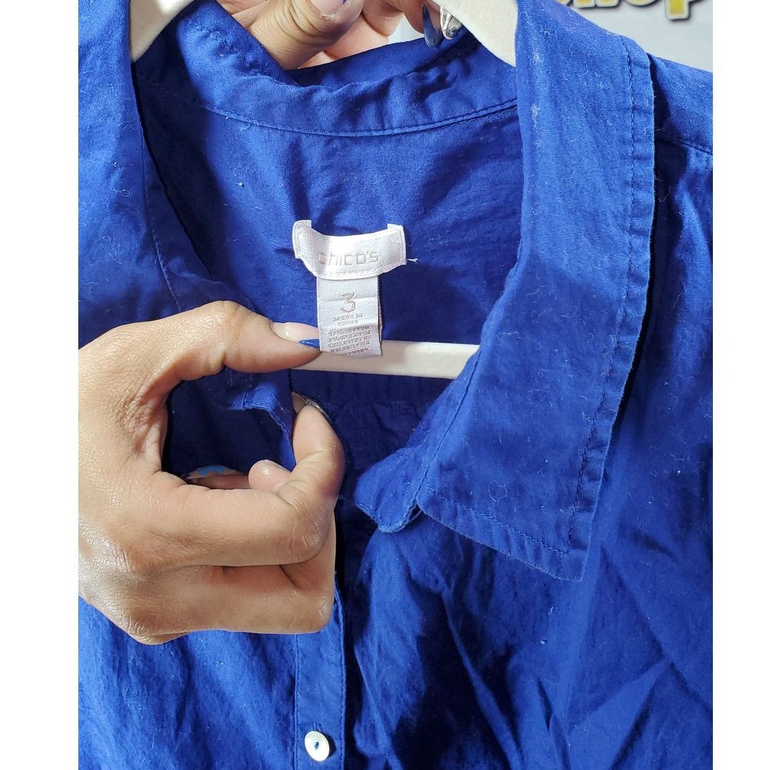 Chicos Chico's Blue Tie-Front Button-Up Shirt Long Sleeve Size 3 Size L / US 10 / IT 46 - 7 Thumbnail