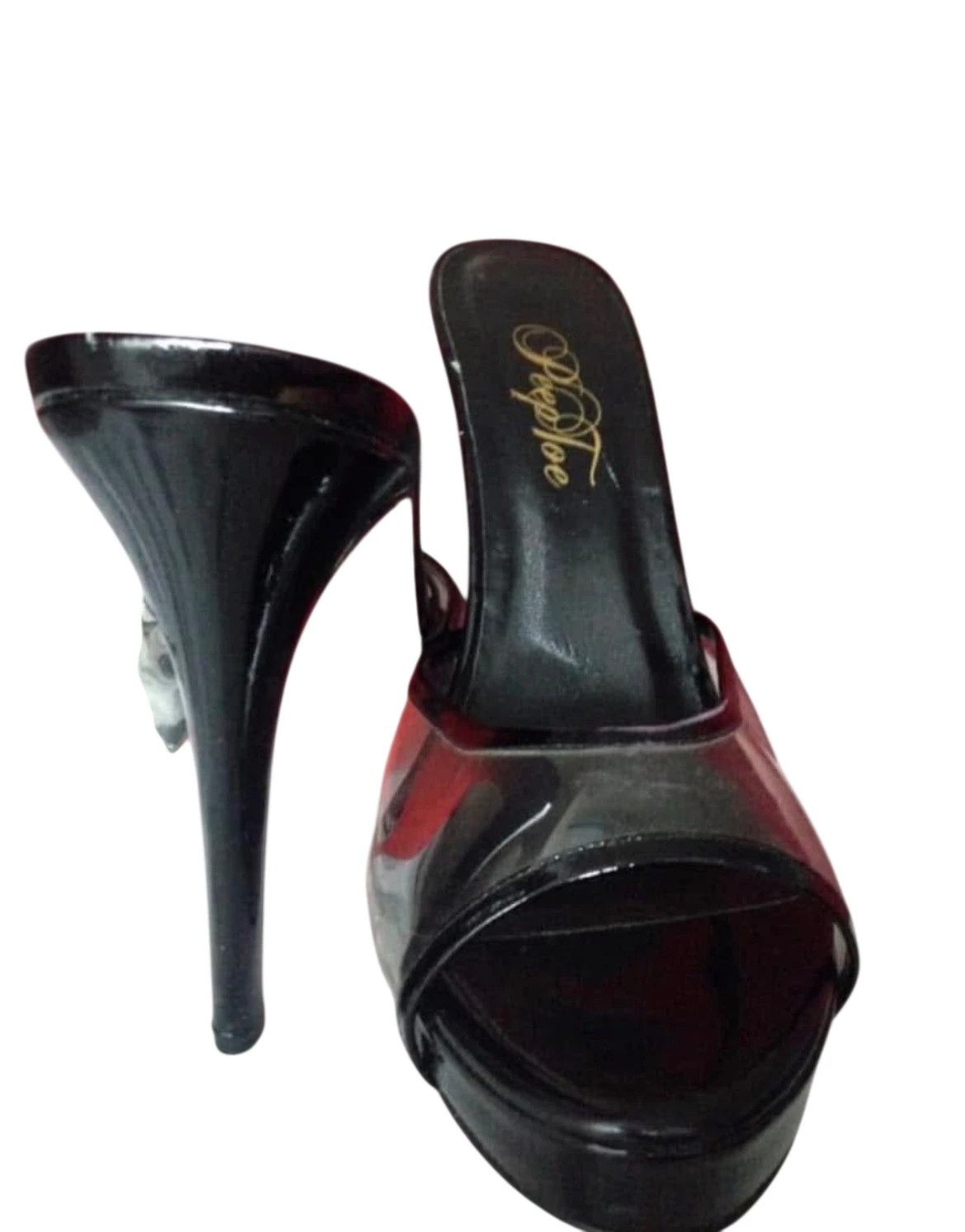 Other Peep Toe Black Platform Mules with Clear PVC Strap Size US 11 / IT 41 - 2 Thumbnail