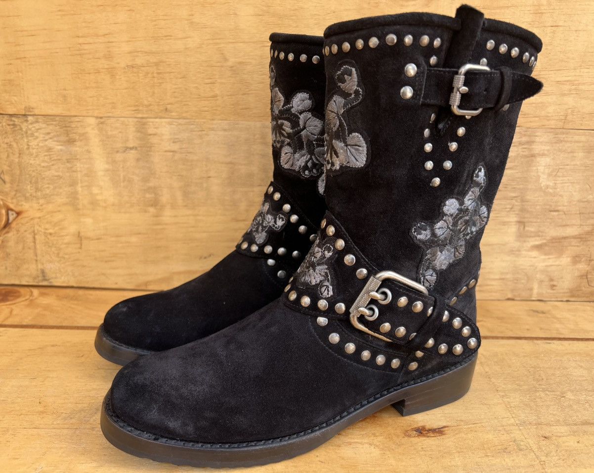 Frye Frye Women's NAT Flower Black Suede Engineer Boots Size US 7 / IT 37 - 4 Thumbnail