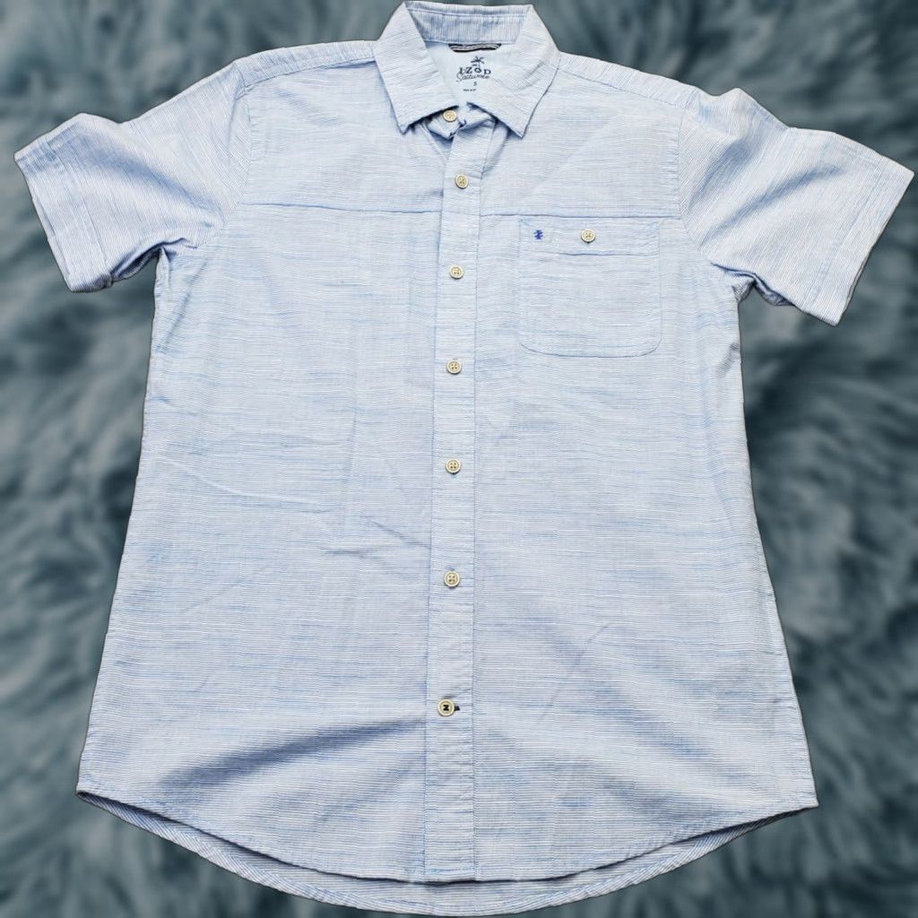 Izod IZOD Saltwater Shirt Mens Small Blue Pinstripe Short Sleeve Button-Up Size US S / EU 44-46 / 1 - 1 Thumbnail