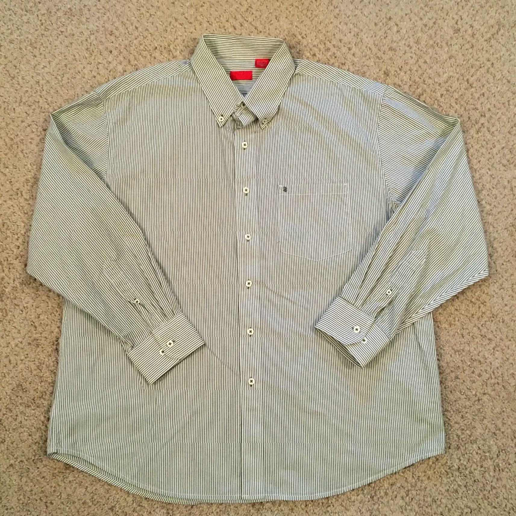 Izod IZOD Shirt Mens XL Green Striped Long Sleeve Button-Down Collared Cotton Button Up Top Size US XL / EU 56 / 4 - 2 Thumbnail