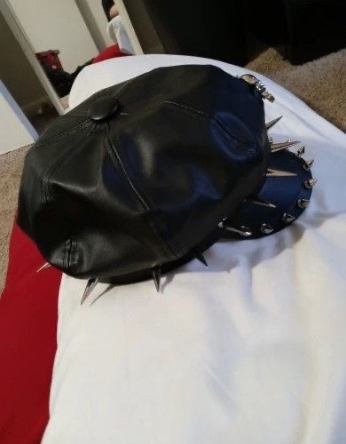 Leather Punk Skull Spike PU Leather Cap Size ONE SIZE - 3 Thumbnail