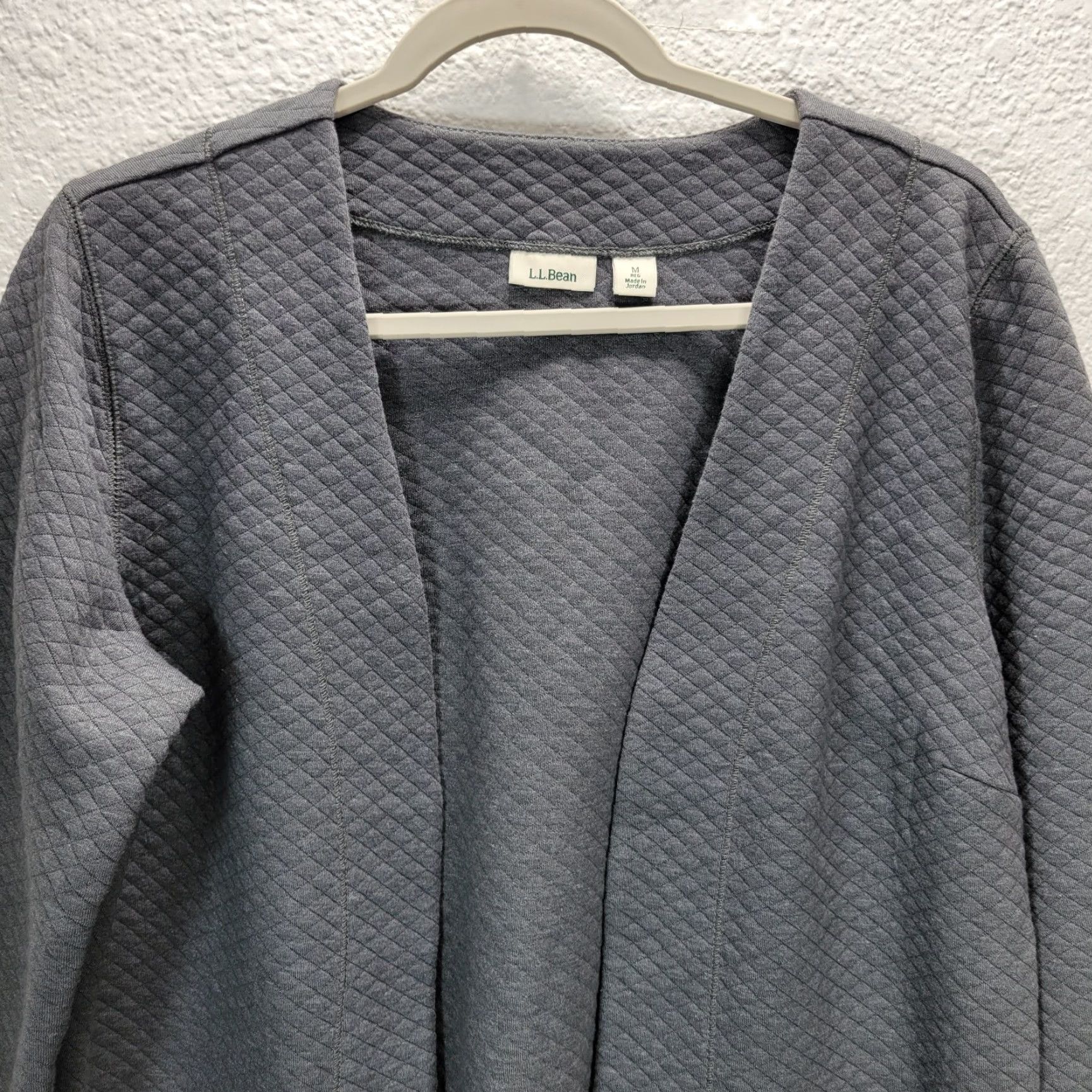 Vintage L.L. Bean Gray Textured Open Front Cardigan Jacket Cotton Blend Mid Length Sz M Womens Cardigan gray Cotton Blend Open Front Medium M Size M / US 6-8 / IT 42-44 - 4 Thumbnail