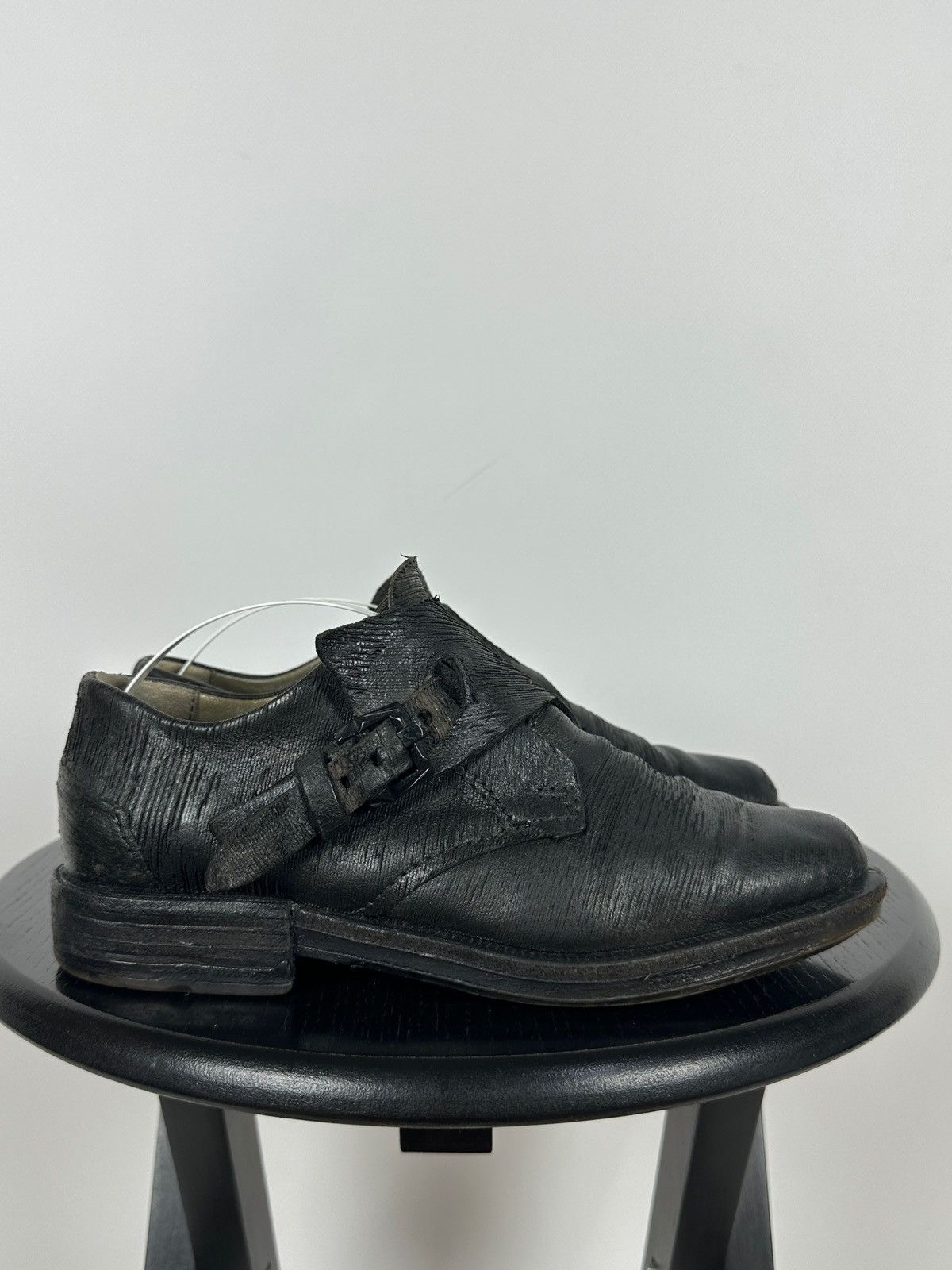A.S.98 A.S.98 Black Distressed Leather Monk Strap Shoes Size US 6 / IT 36 - 2 Thumbnail