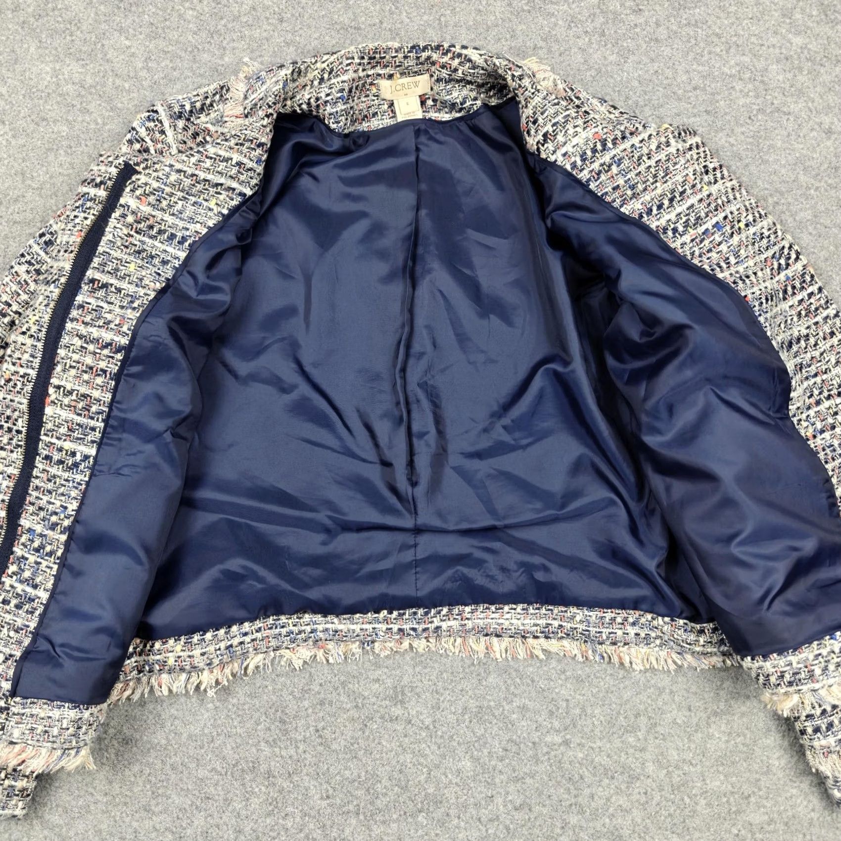 J.Crew J.CREW Jacket Womens 6 Blue Tweed Collarless Fringe Zip Pockets Short Lined Shirt Women Vintage: No Size 28" / US 6 / IT 42 - 6 Thumbnail
