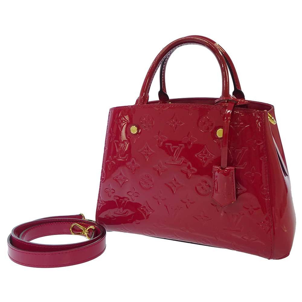 image of Louis Vuitton Handbag Monogram Vernis Montaigne Bb Rose Andian in Red, Women's