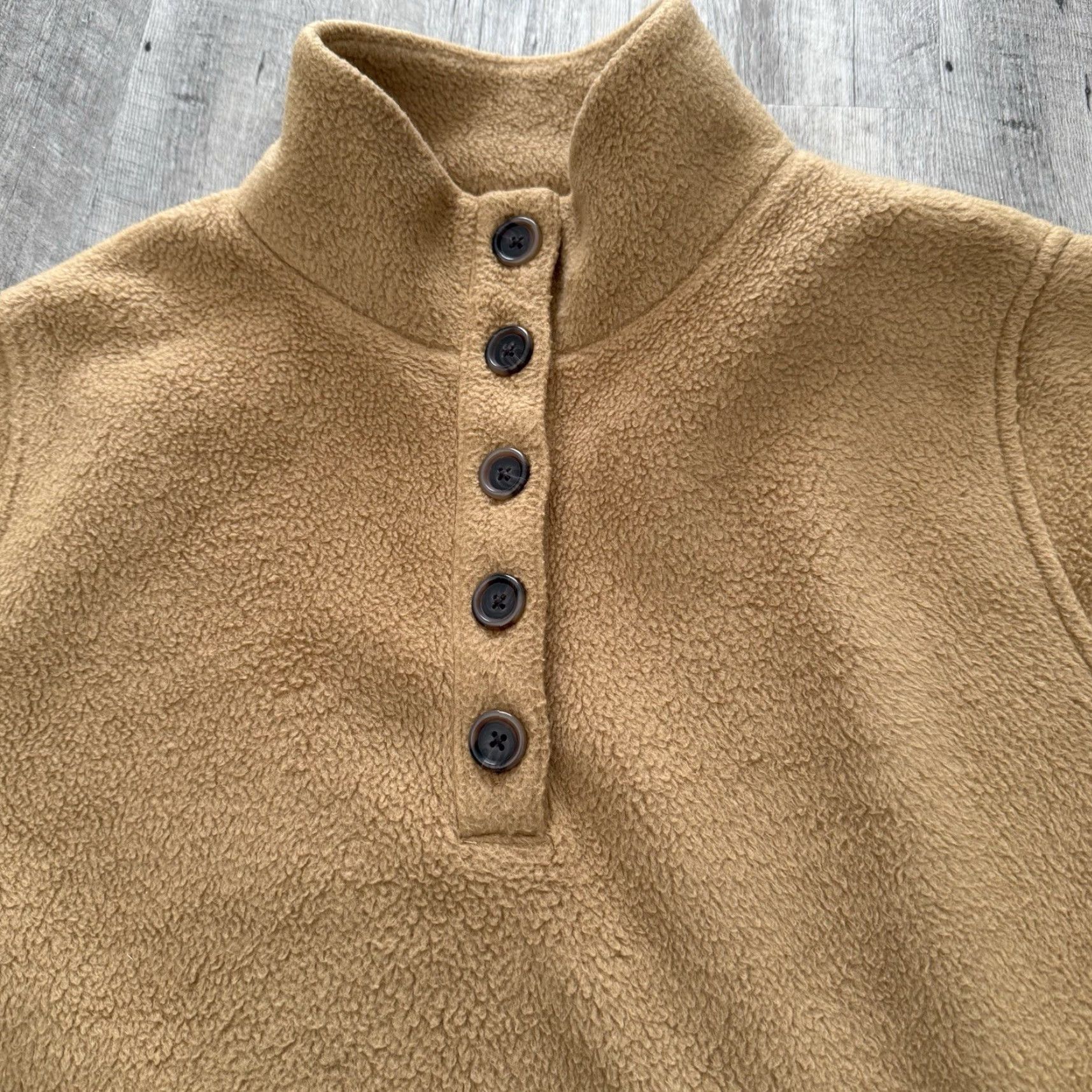 J.Crew J. Crew Sherpa Pullover Tunic 1/4 Button Fleece Womens L Tan Pockets Size L / US 10 / IT 46 - 8 Thumbnail