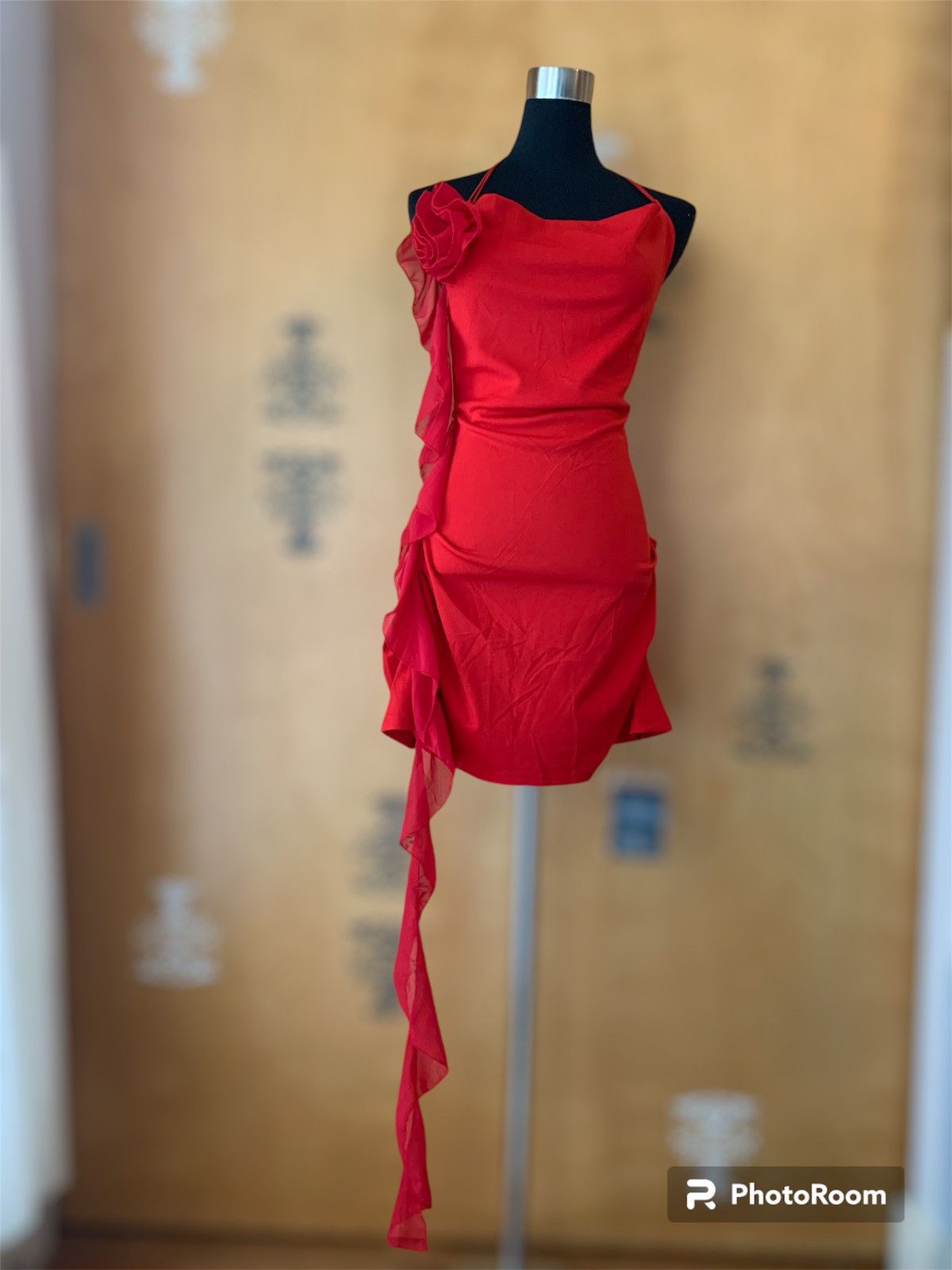 Designer NWT Y2K Style Backless Red Halter Top w/ Side Ruffles Size M / US 6-8 / IT 42-44 - 9 Thumbnail