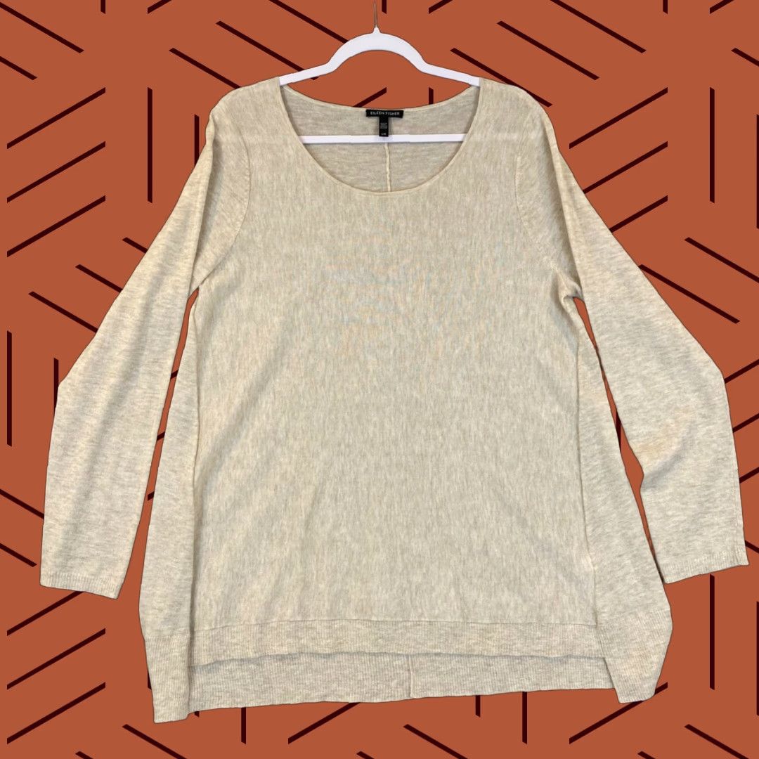 Eileen Fisher VINTAGE Eileen Fisher Sweater Women Large Pullover Knit Tan Brown Wool Alpaca Blend Casual Winter Fall Spring Summer Size L / US 10 / IT 46 - 1 Thumbnail