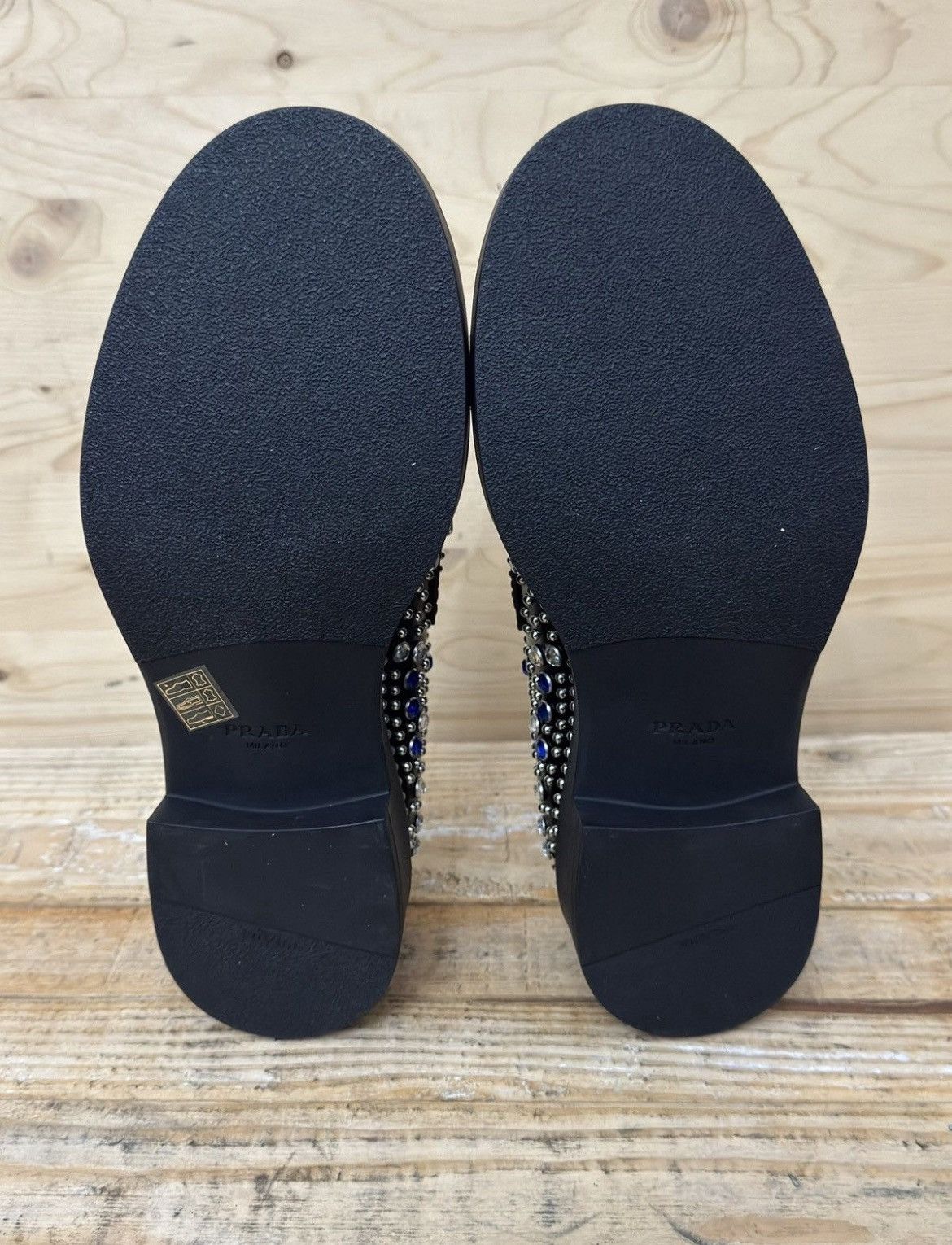 Prada Prada Brushed-leather loafers with studs and rhinestones Size US 7.5 / EU 40-41 - 2 Thumbnail
