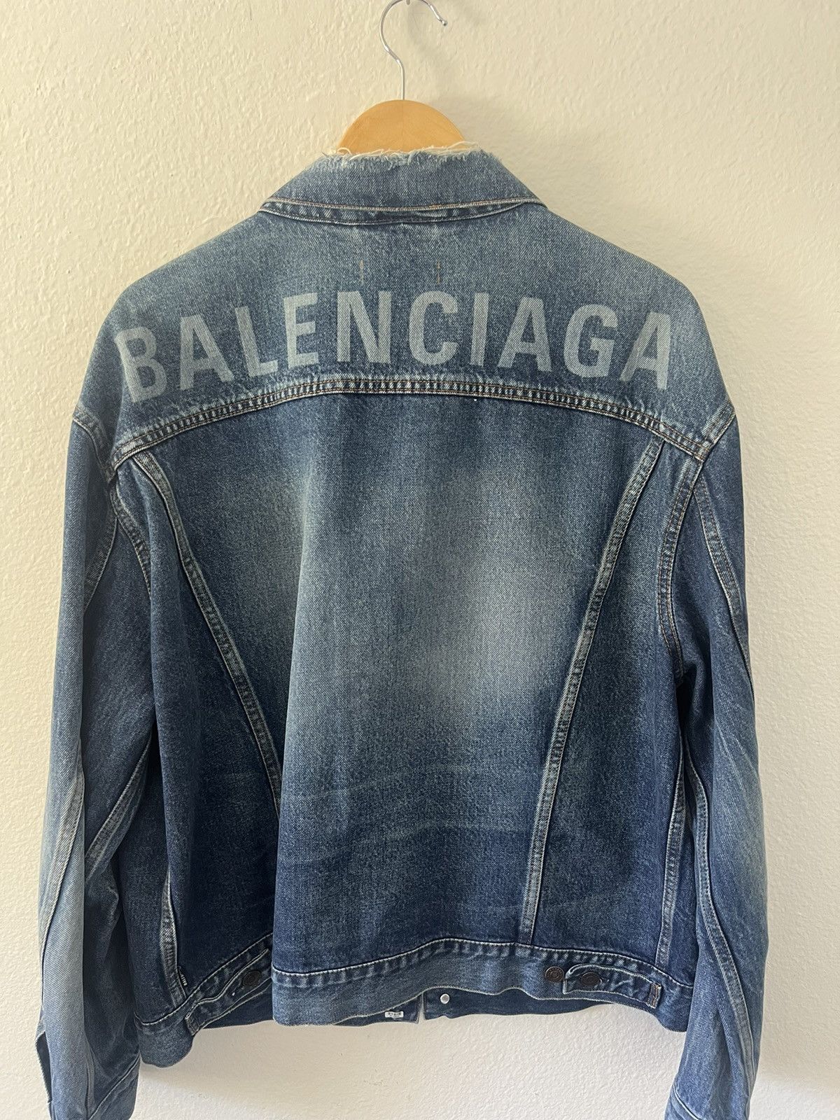 Balenciaga Balenciaga Logo Blue Distressed Denim Jacket with Size US M / EU 48-50 / 2 - 1 Thumbnail