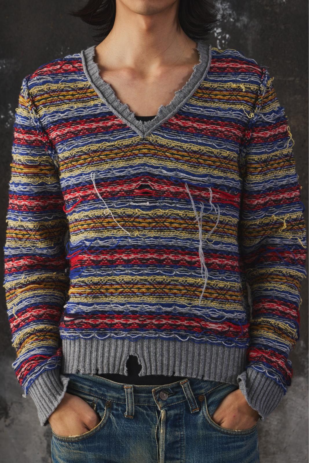 Maison Margiela Maison Margiela Distressed Multicolor Knit Sweater Size US M / EU 48-50 / 2 - 1 Thumbnail