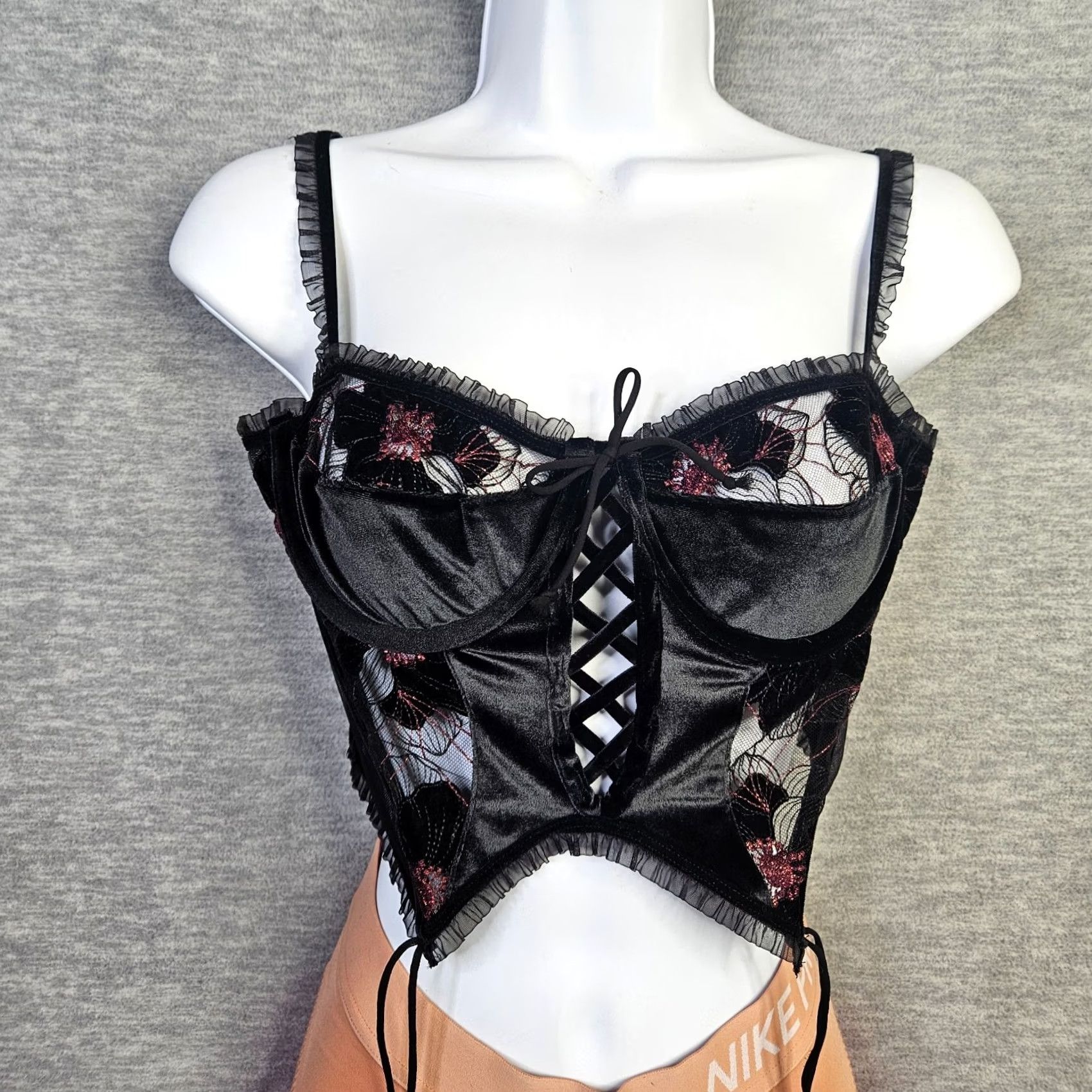 For Love & Lemons For Love & Lemons Margo Black Velvet Lace Corset Bustier Crop Top Women's M Velvet Lace Corset Bustier Crop Top Womens M Black Size M / US 6-8 / IT 42-44 - 2 Thumbnail