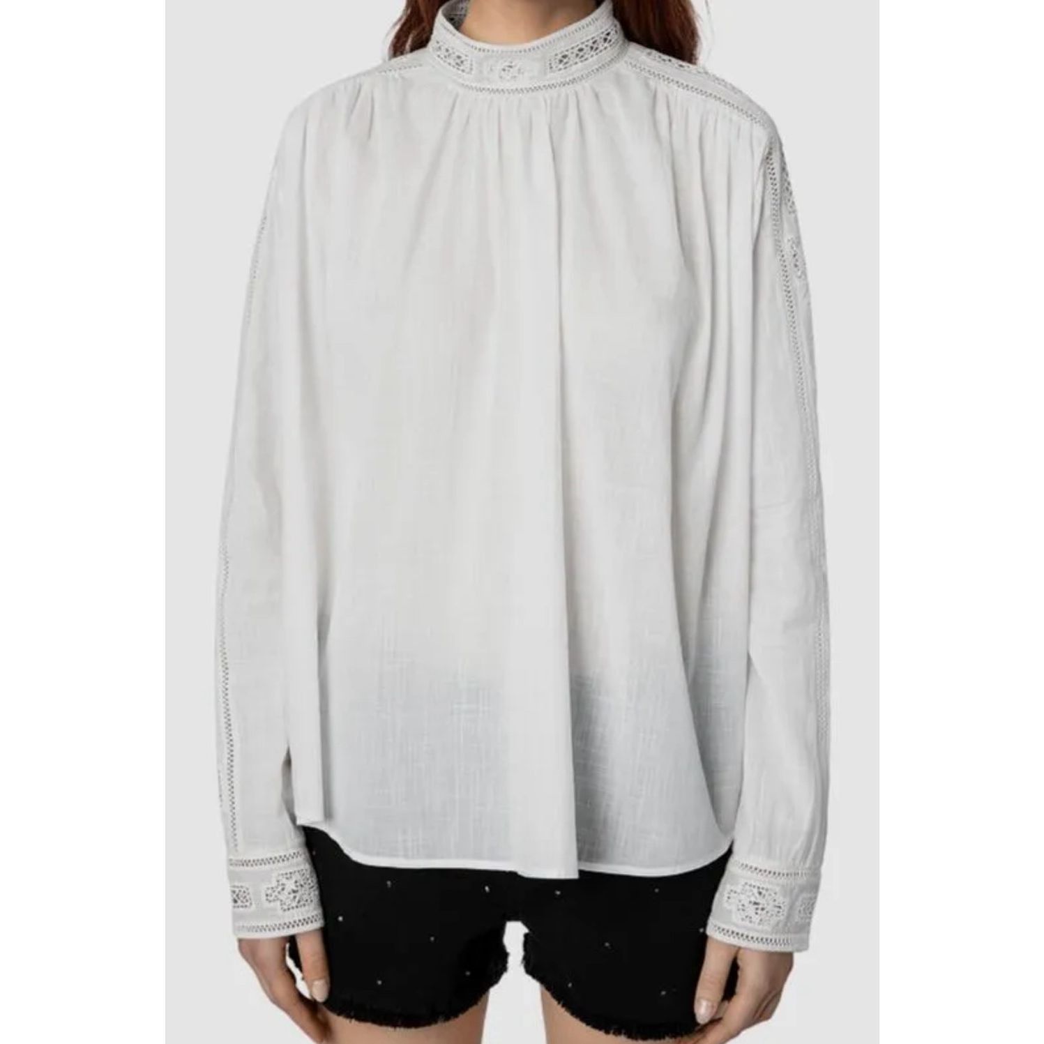 image of Zadig Voltaire Zadig & Voltaire Women's White Teddy Embroidered Cotton Blou (Size Large)